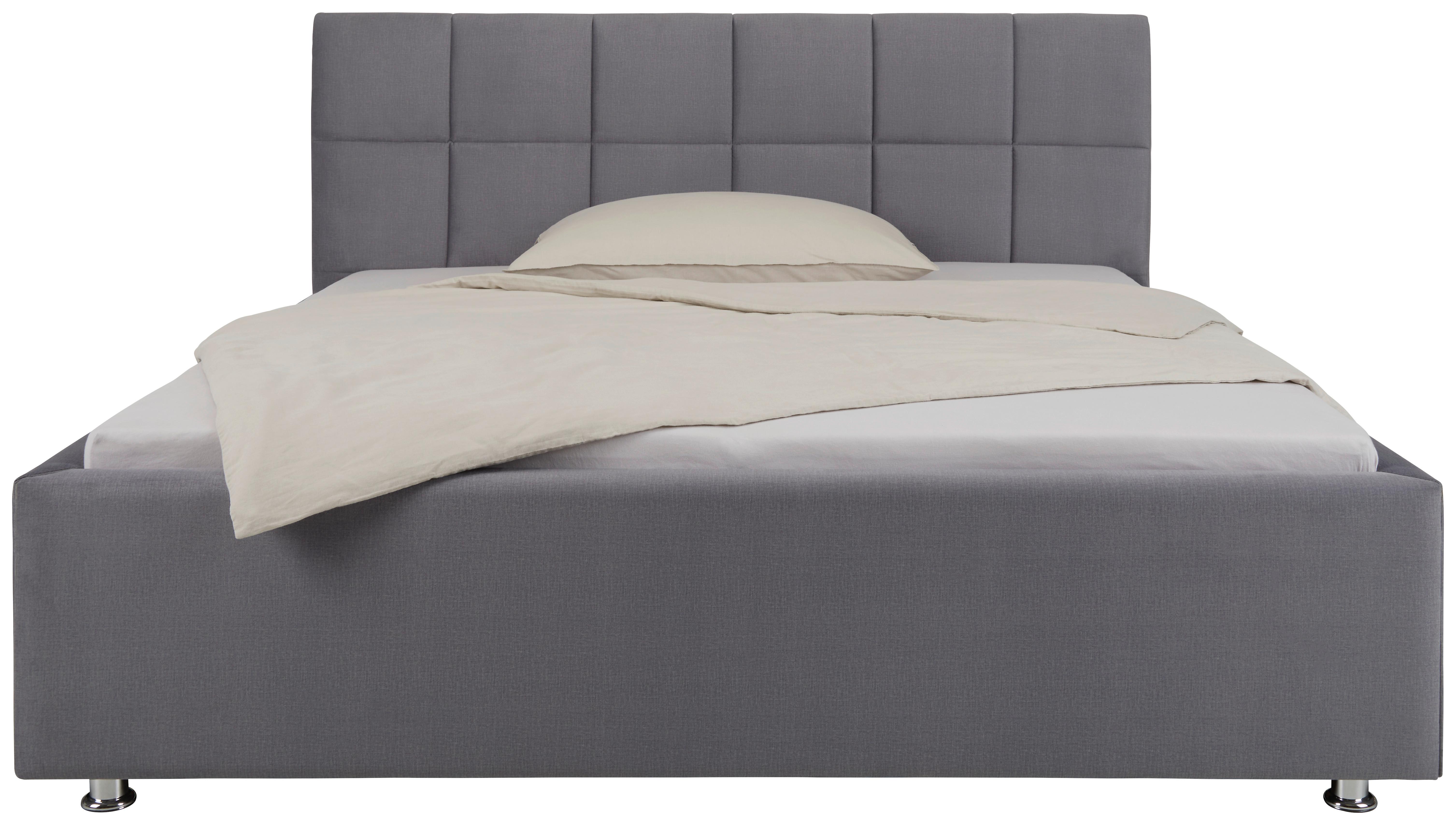 Polsterbett in Grau ca. 180x200cm - Chromfarben/Grau, Konventionell, Textil (180/200cm) - Premium Living