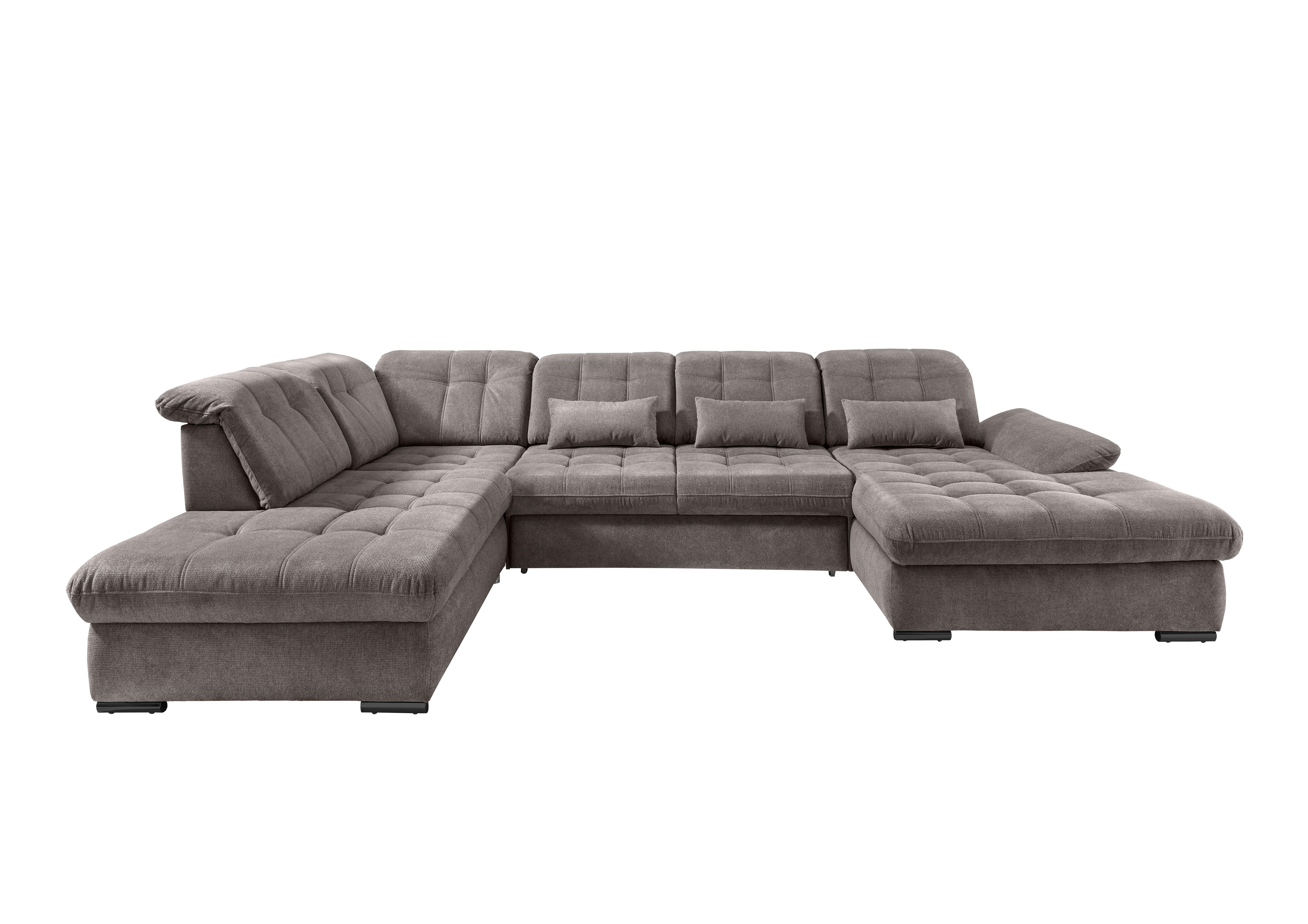 Wohnlandschaft Rigatti Grau- Braun Chenille mit Bettkasten - Graubraun/Schwarz, MODERN, Textil/Metall (252/387/184cm) - Livetastic