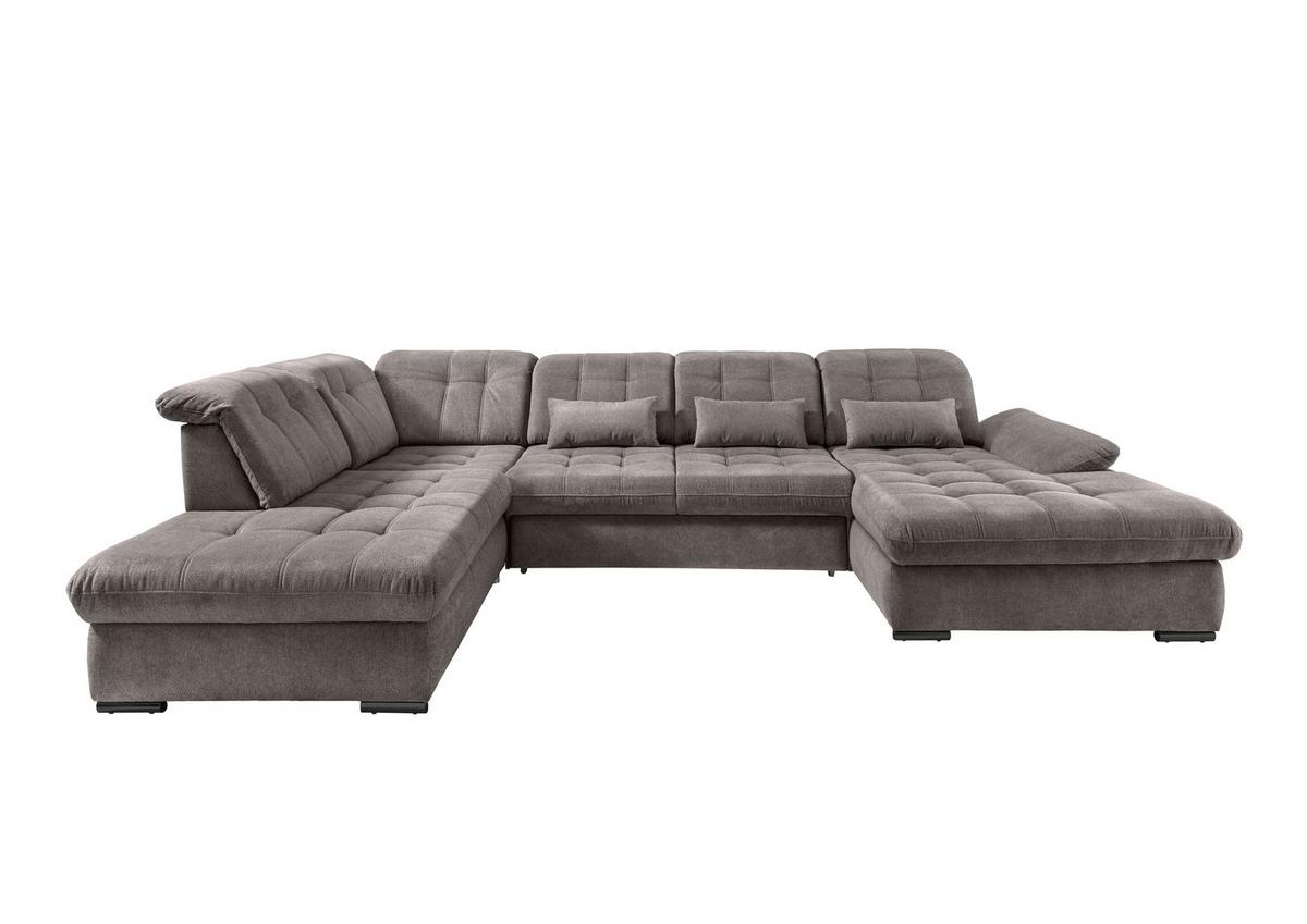 Wohnlandschaft Rigatti Grau- Braun Chenille mit Bettkasten - Graubraun/Schwarz, MODERN, Textil/Metall (252/387/184cm) - Livetastic