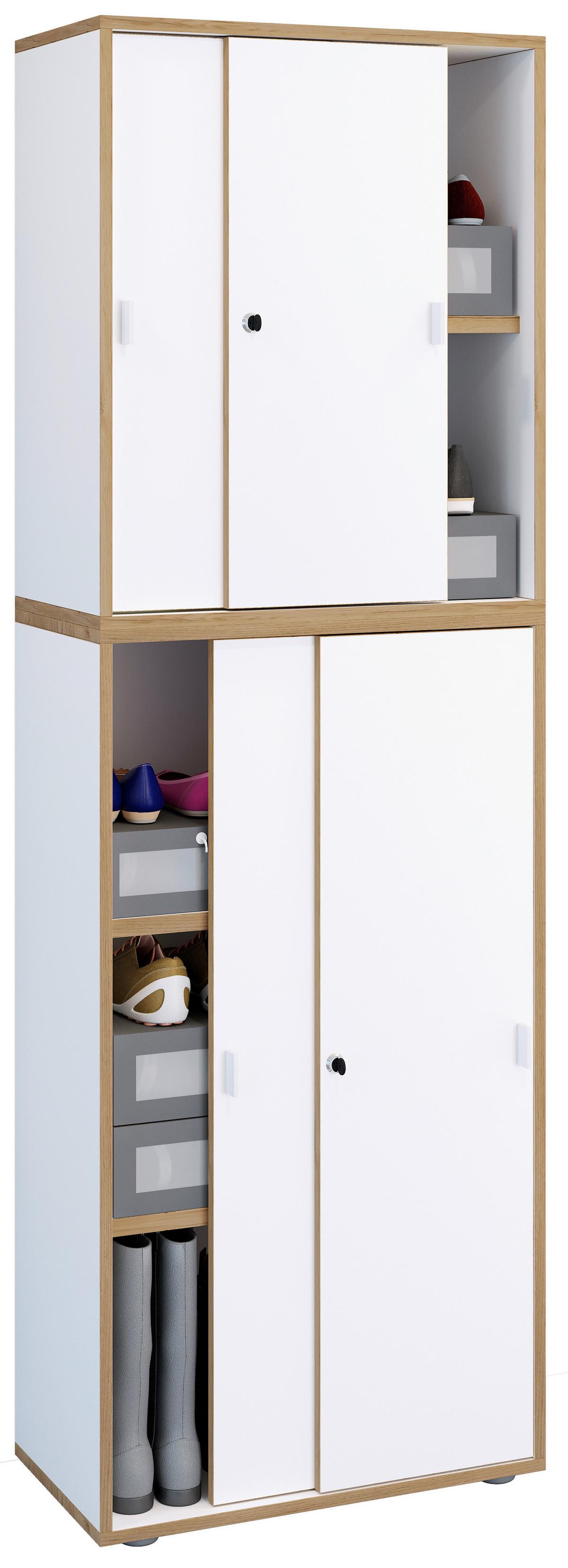 Omara Za Čevlje Salia, Bela, Barva Hrasta - srebrne barve/črna, Design, umetna masa/leseni material (60/183/37cm) - MID.YOU