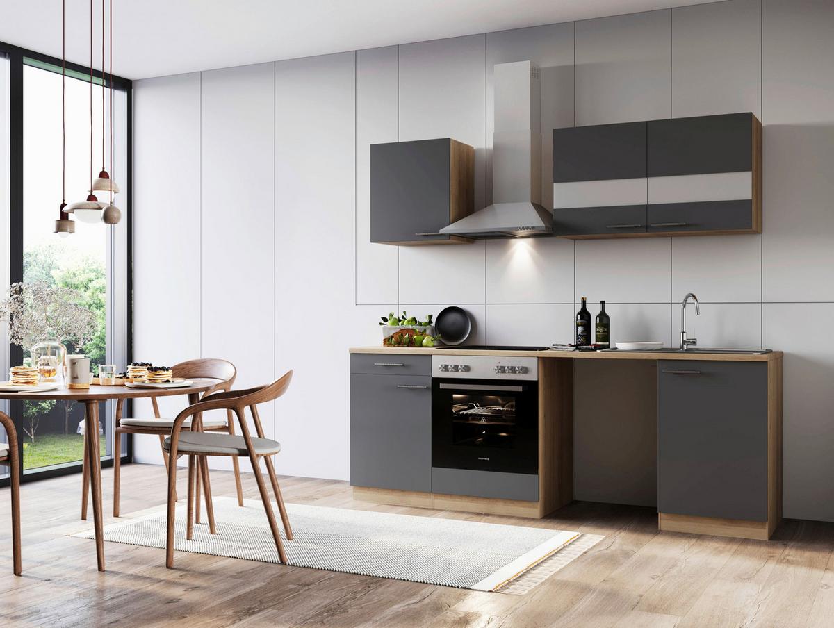 Kuhinjski Blok Z Aparati Merle, 220cm - barve nerjavečega jekla/siva, Basics, kovina/steklo (220cm) - Respekta