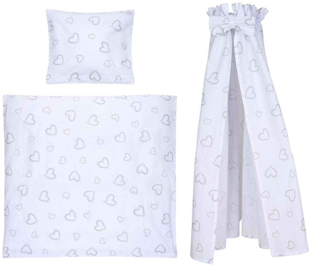 ŁÓŻECZKO NA KÓŁKACH - ZESTAW SWEETHEART -TOP- - biały/szary, Basics, drewno/tkanina (91/60/73cm) - My Baby Lou