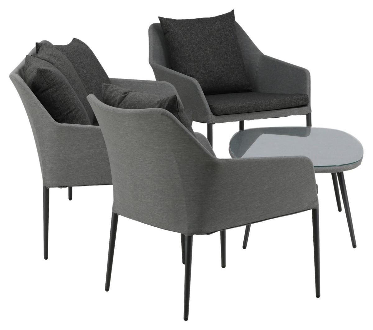 Loungegarnitur Spoga 4-tlg. Grau/Schwarz - Schwarz/Grau, KONVENTIONELL, Textil/Metall - Gardenson