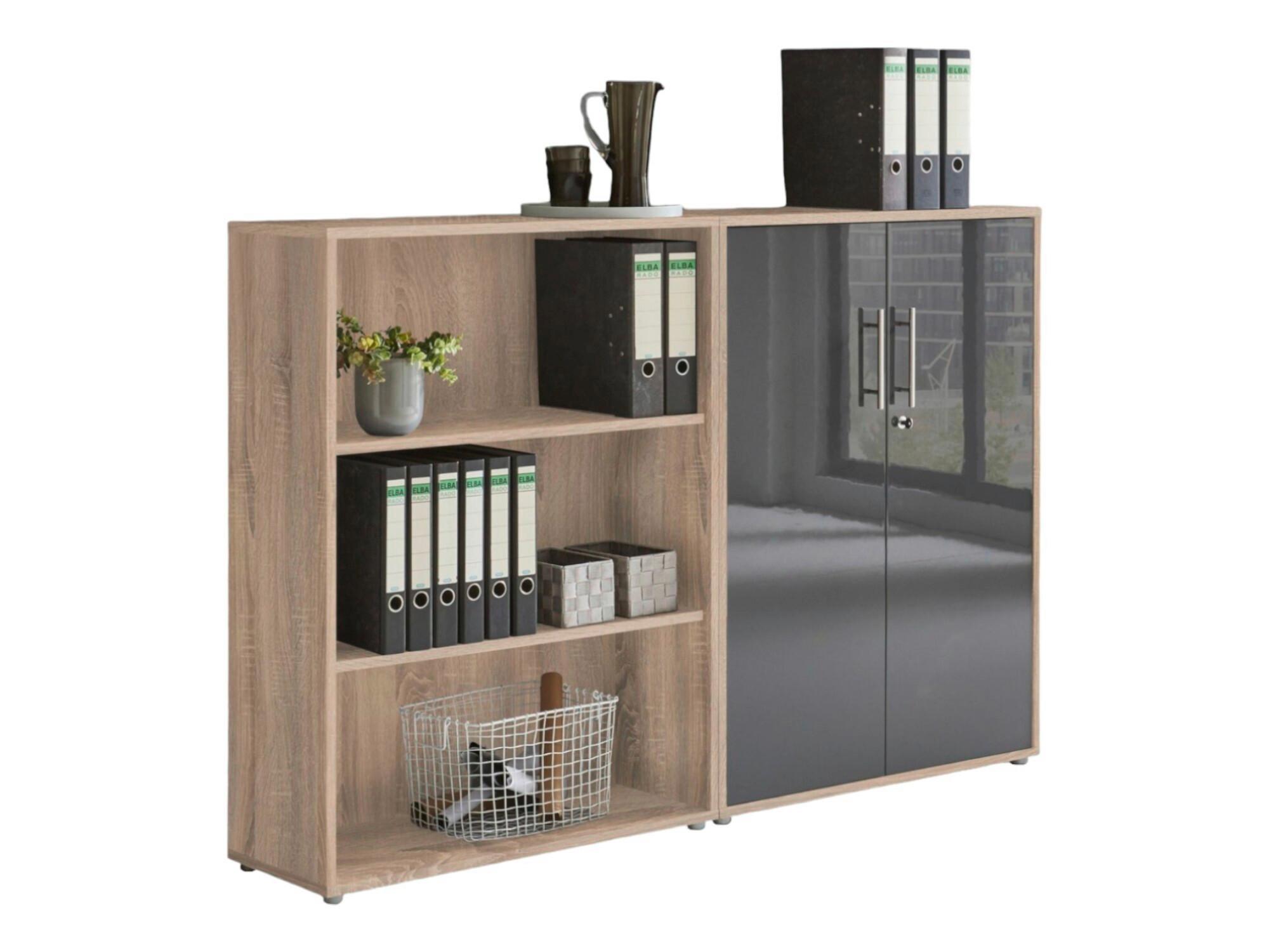 Aktenschrank Office Edition Sw Set 1 niedrig Eiche/Anthrazit - Anthrazit Hochglanz/Sonoma Eiche, MODERN, Holzwerkstoff (168,8/113,6/33cm) - MID.YOU