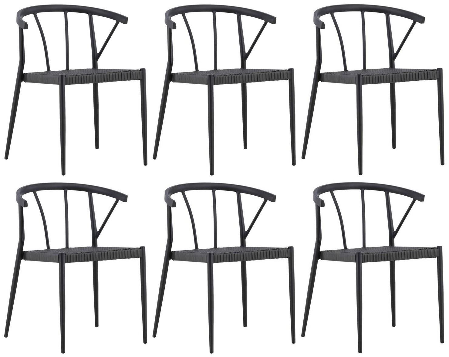 Gartenstuhl 6er-Set Stina ca. 47x79,5x49 cm Schwarz - Schwarz, KONVENTIONELL, Kunststoff/Metall (47/79,5/49cm) - Gardenson