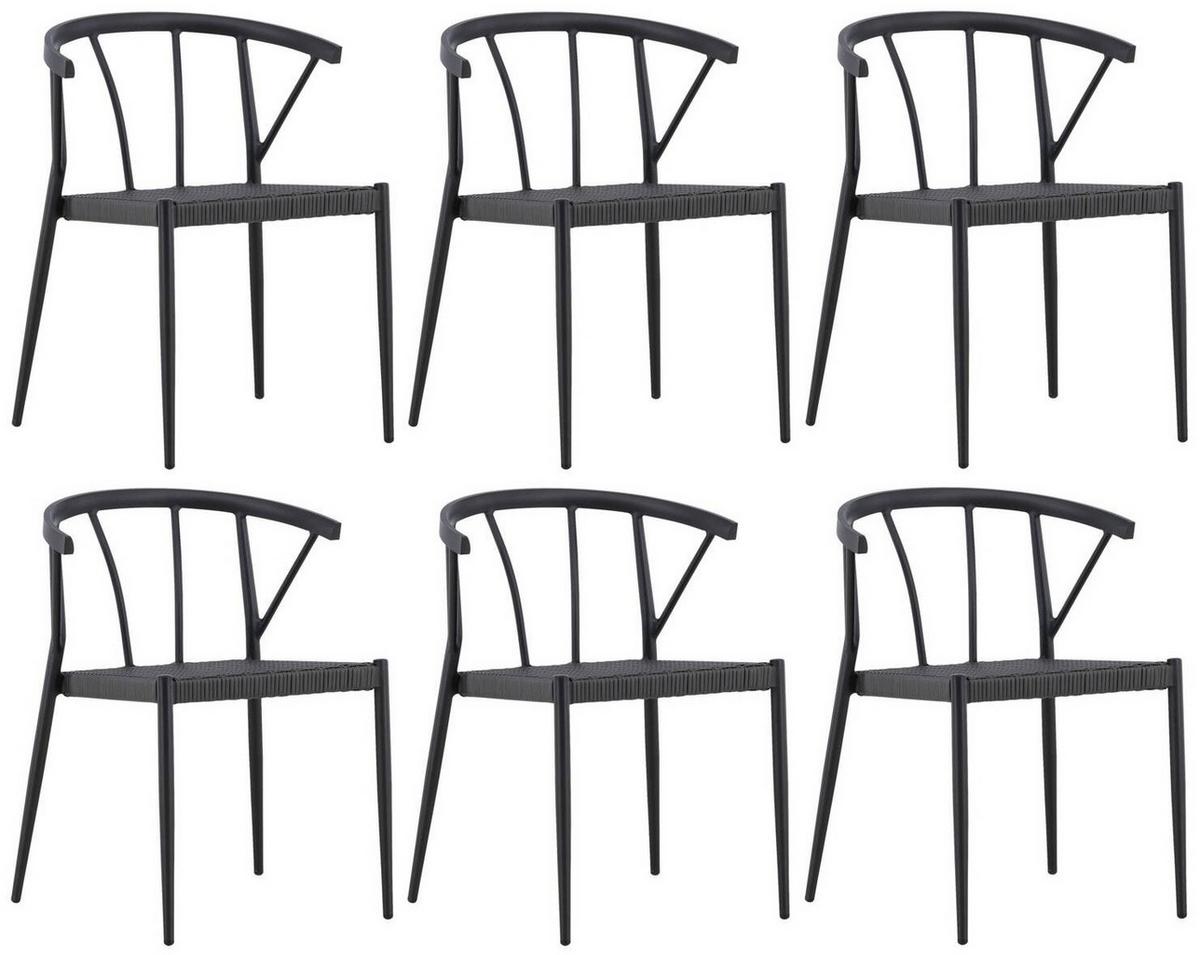 Gartenstuhl 6er-Set Stina ca. 47x79,5x49 cm Schwarz - Schwarz, KONVENTIONELL, Kunststoff/Metall (47/79,5/49cm) - Gardenson
