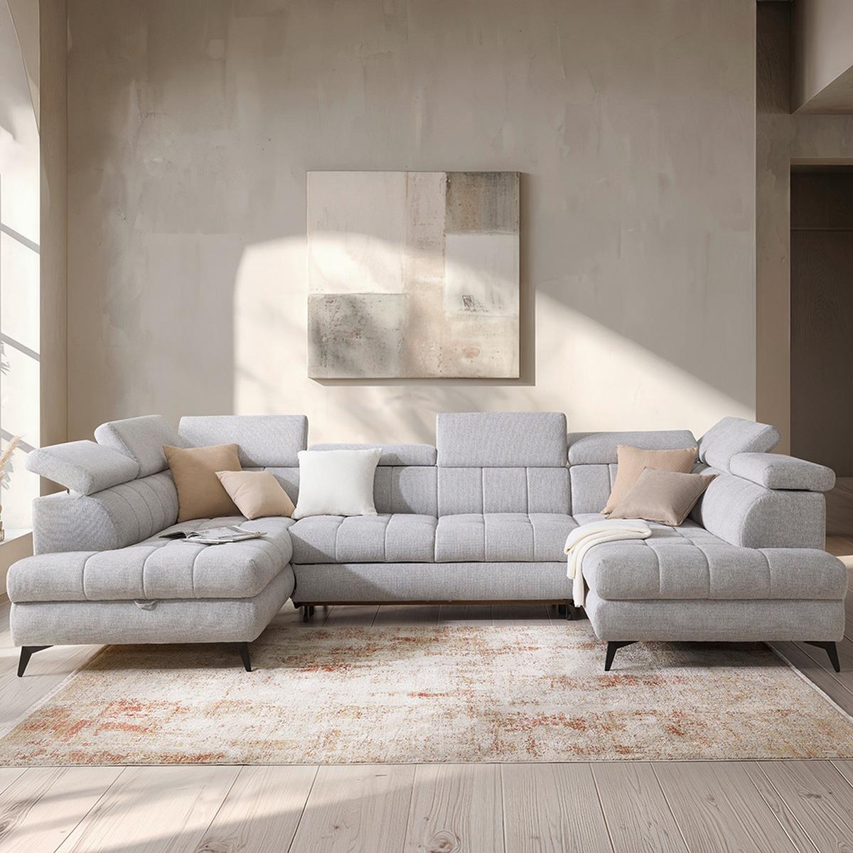 Wohnlandschaft Look Silberfarben - Silberfarben/Schwarz, MODERN, Holz/Textil (195/82-100/343cm) - Mömax