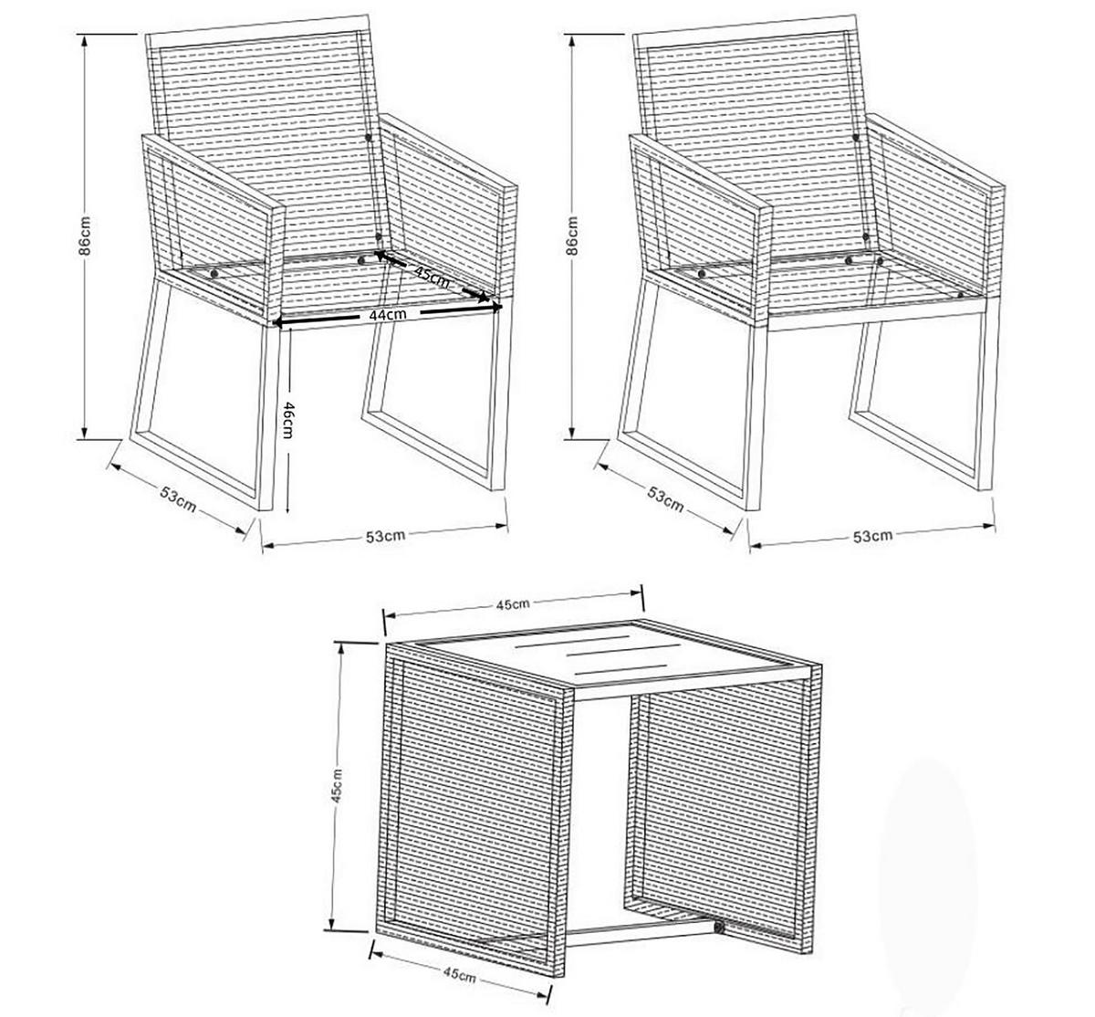 Gartenset Fidola 3-tlg. Schwarz - Schwarz, MODERN, Glas/Kunststoff - MID.YOU