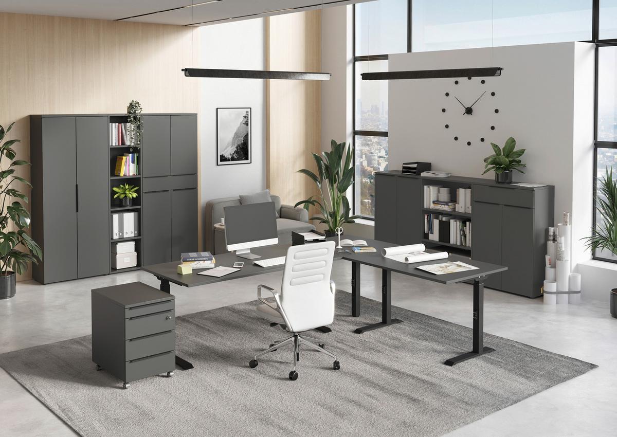 Schreibtisch Ribera in Graphitfarben/Schwarz - Graphitfarben/Schwarz, MODERN, Holzwerkstoff/Metall (160/80/72-120cm) - Premium Living