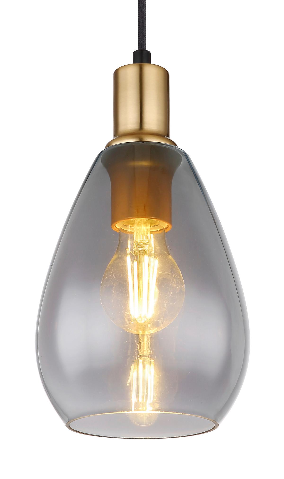 Hängeleuchte Fanni max. 40 Watt - Messingfarben/Schwarz, Design, Glas/Textil (15/120cm) - Globo