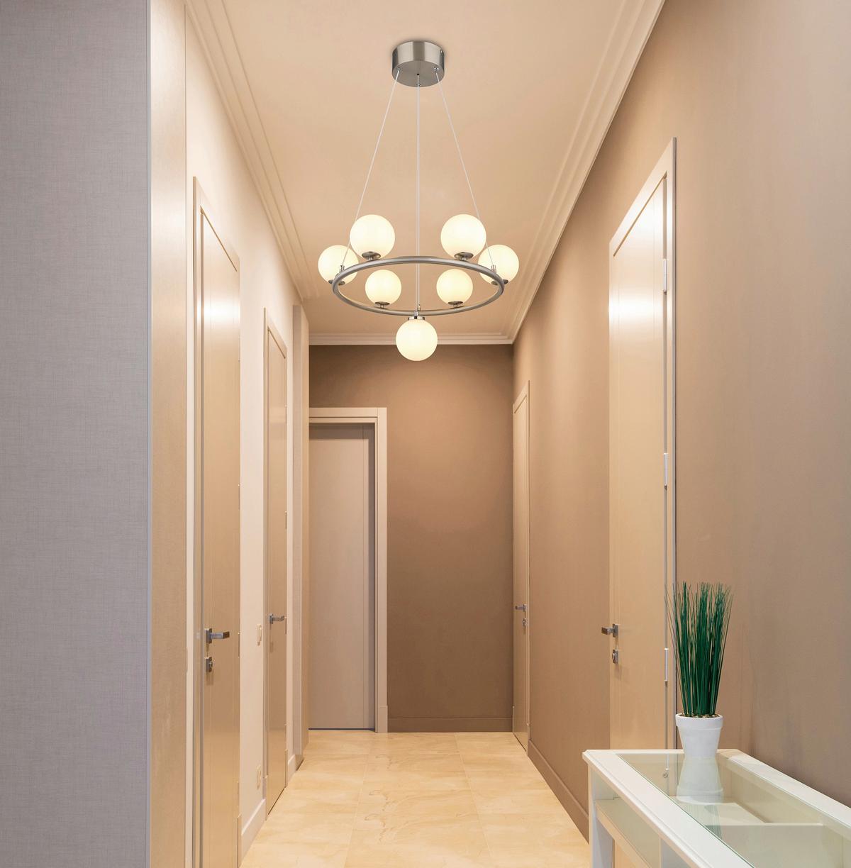 Led Viseća Svjetiljka Riha - bijela/boje nikla, Design, staklo/metal (60/120cm) - Globo