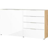 Sideboard Oakland in Weiss/Eichefarben - Chromfarben/Weiss, Modern, Glas/Holzwerkstoff (184/102/42cm) - Premium Living