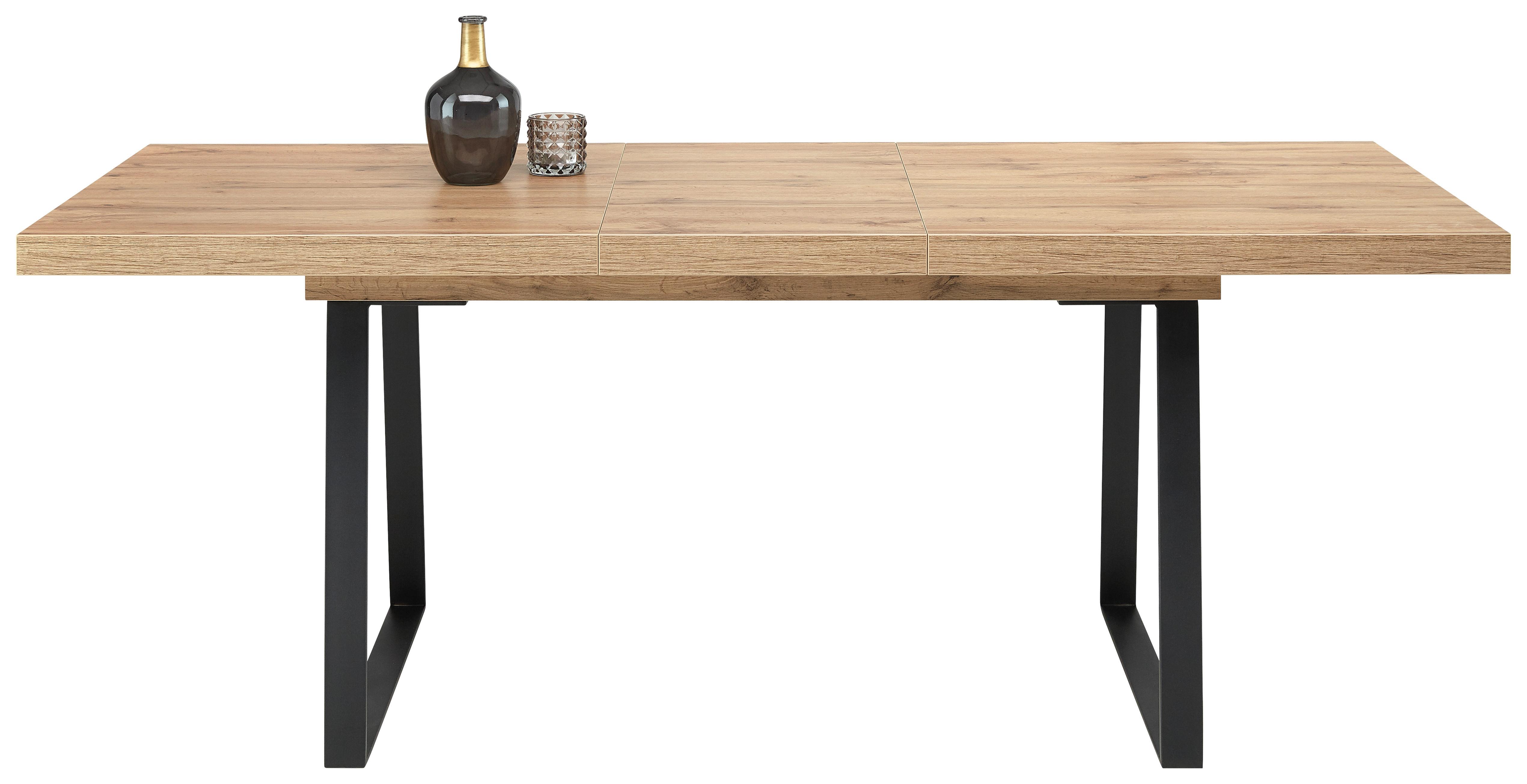 Ausziehtisch in Eichefarben - Eichefarben/Schwarz, MODERN, Holzwerkstoff/Metall (160-205/90/76cm) - Premium Living