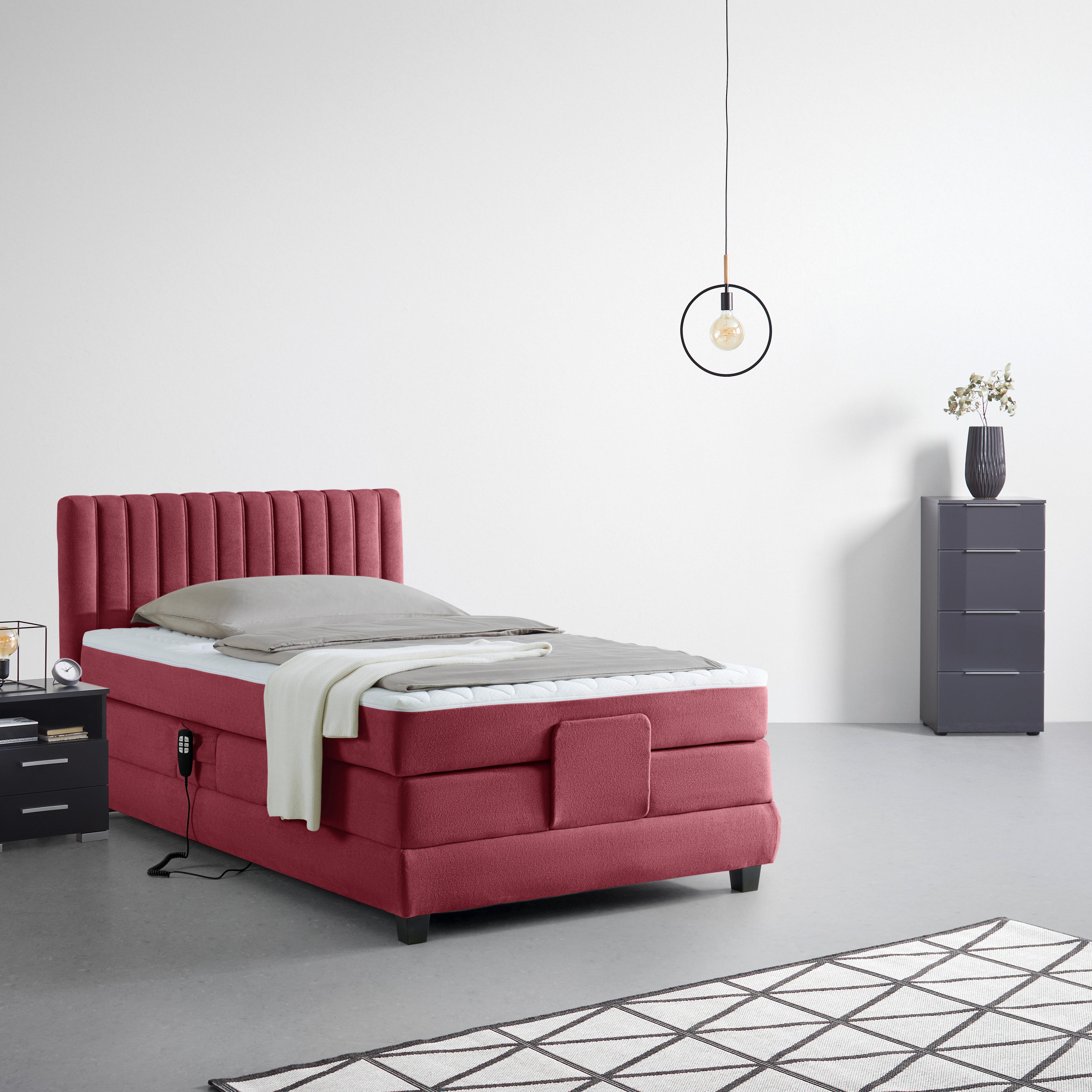 Boxspringbett Dixon Weinrot ca. 100x200cm - Weinrot/Schwarz, Konventionell, Holz/Holzwerkstoff (100/200cm) - Premium Living