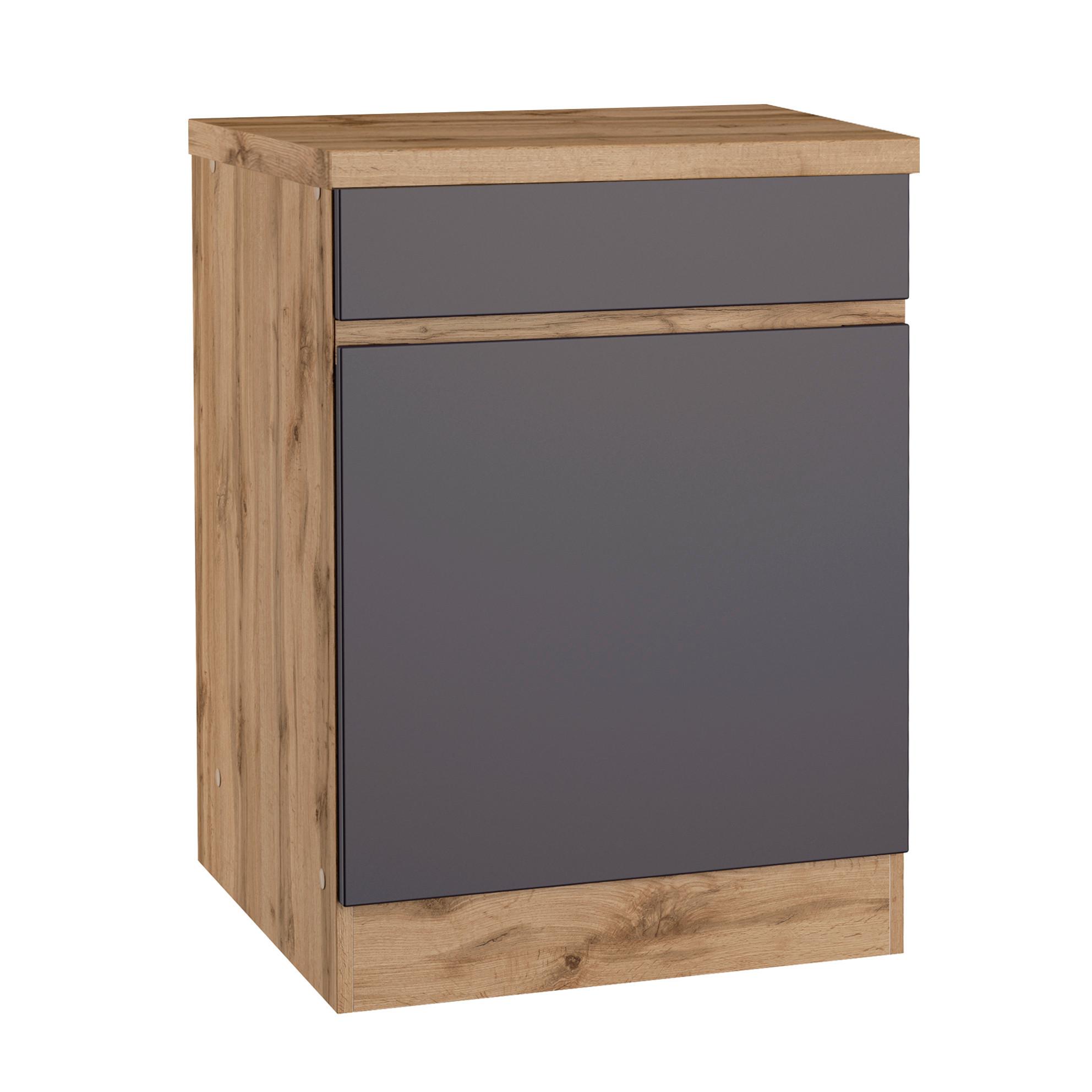 Küchenunterschrank Turin ca. 60x86 cm Grau/Wotan Eiche - Eiche Wotan/Grau, Design (60/86/60cm) - Held