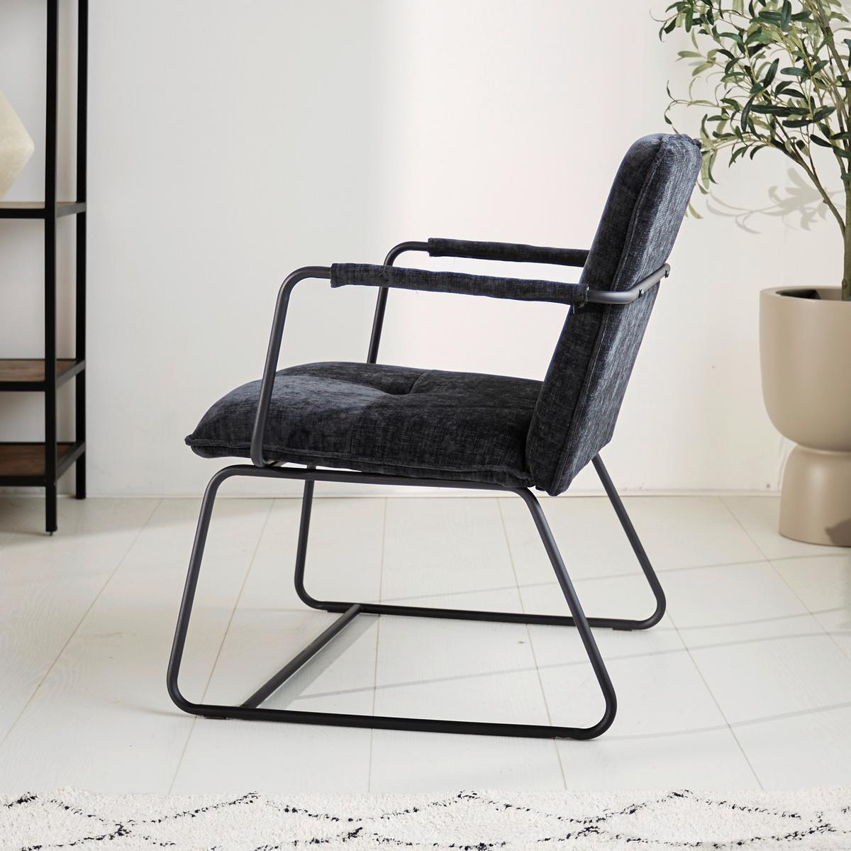 Naslanjač Bilbao, Črna - črna, Moderno, kovina/tekstil (65/80/68cm) - MID.YOU