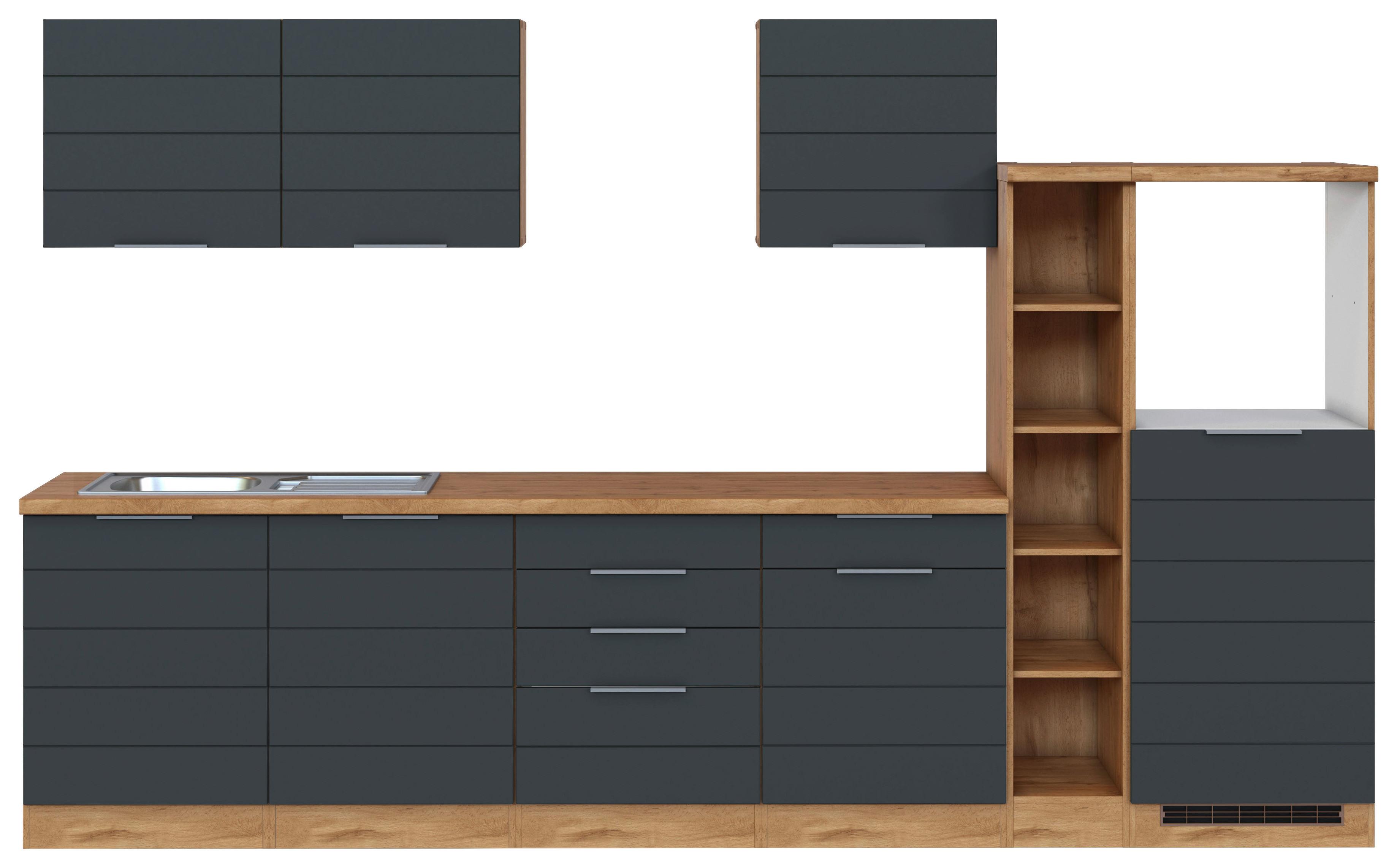 Küchenblock Florenz ohne Geräte ca. 330 cm Grau/Eiche - Eiche Wotan/Grau, Design, Holzwerkstoff/Metall (330cm) - Held
