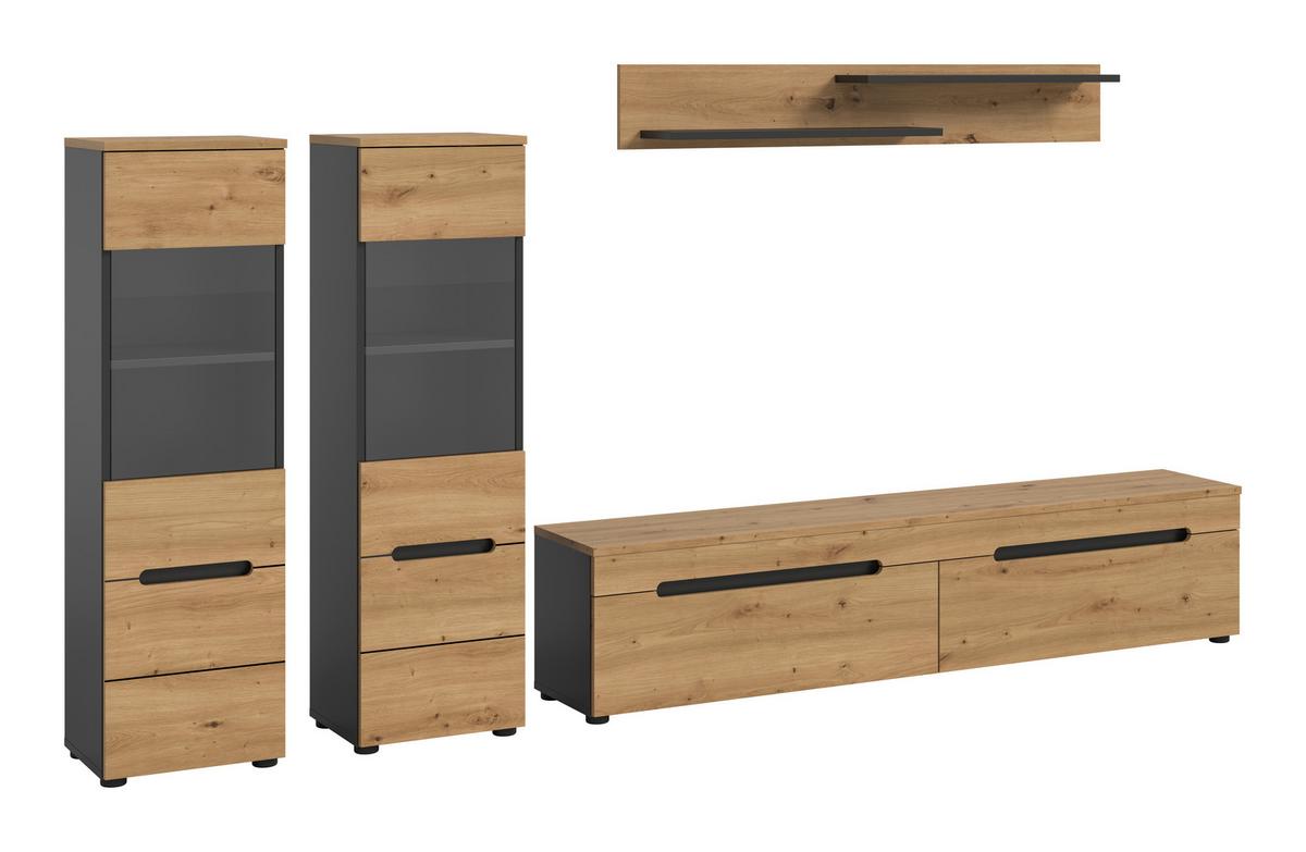 Dnevni Regal Canu, Siva, Barva Hrasta, 4-Delni - črna/hrast artisan, Design, umetna masa/leseni material (272/141/33cm) - Livetastic