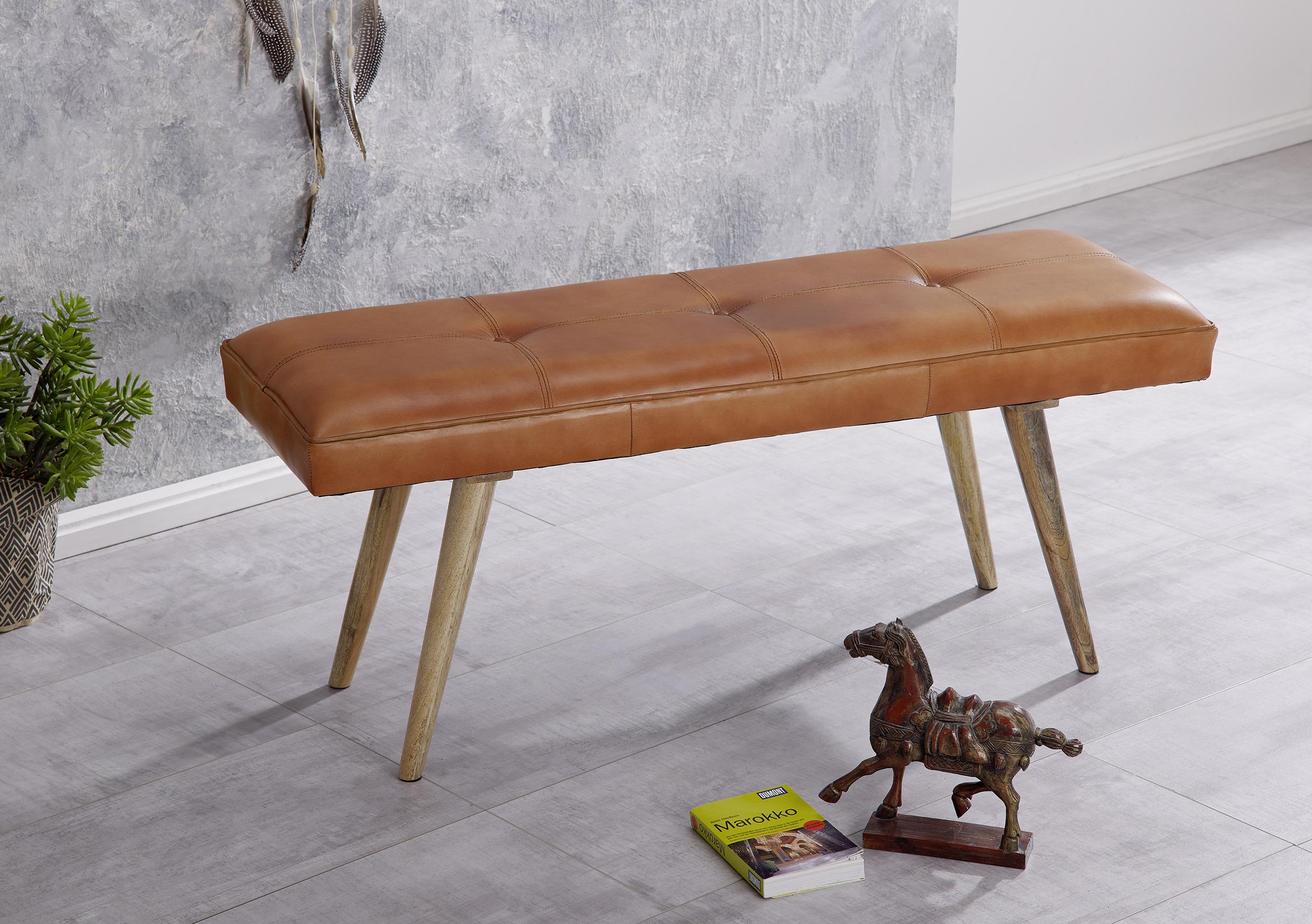 Sitzbank "Salim", braun - Braun, Natur, Leder/Holz (117/51/38cm) - MID.YOU