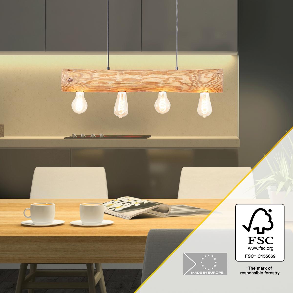 Hängeleuchte Trabo Kieferfarben max. 25 Watt - Kieferfarben, Natur, Holz/Metall (105/70/10cm) - Brilliant