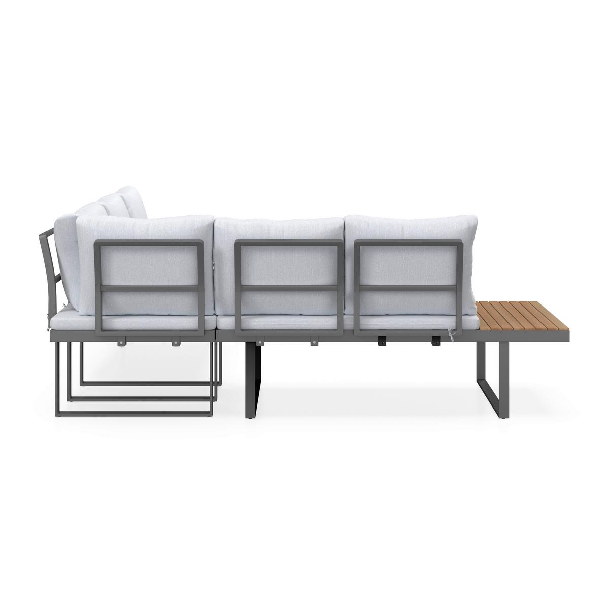 Loungegarnitur Elia Grau Outdoorstoff/Metall/Holz - Hellgrau, MODERN, Holz/Textil (236,5/75/236,5cm) - Bessagi Garden