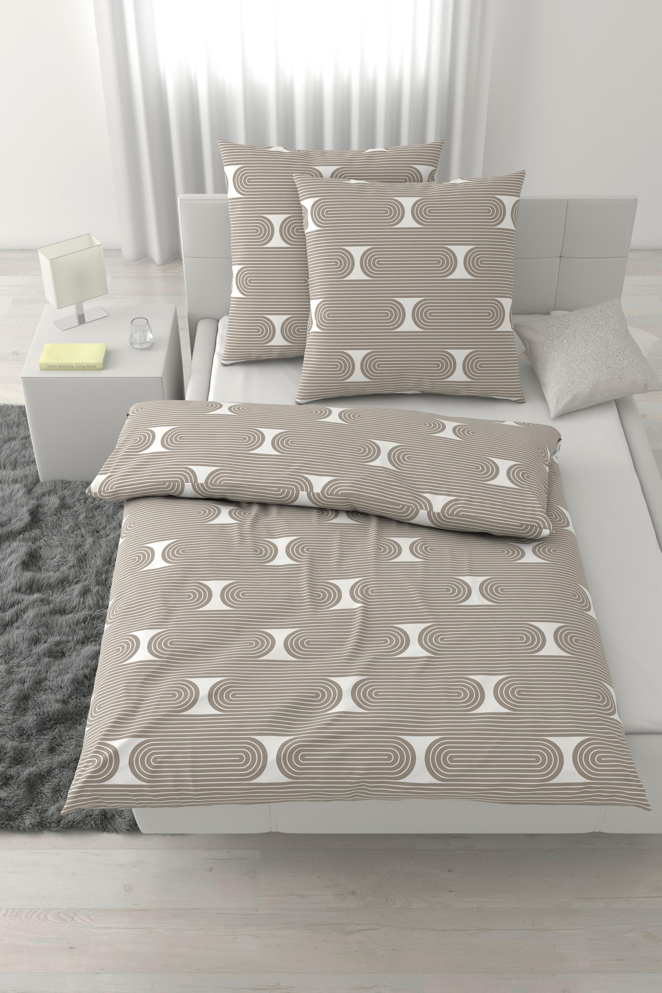 Bettwäsche Retro XXL Weiß/Graubraun ca. 200x200cm - Graubraun/Weiß, MODERN, Textil (200/200cm) - Mömax