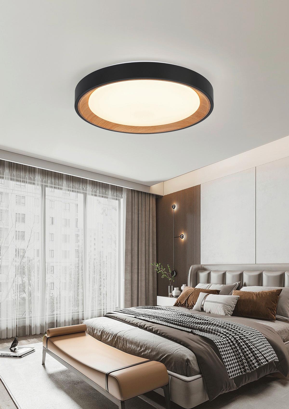 LAMPA SUFITOWA TINA - kolor dębowy/czarny, Trend, tworzywo sztuczne/metal (40/7cm) - Novel