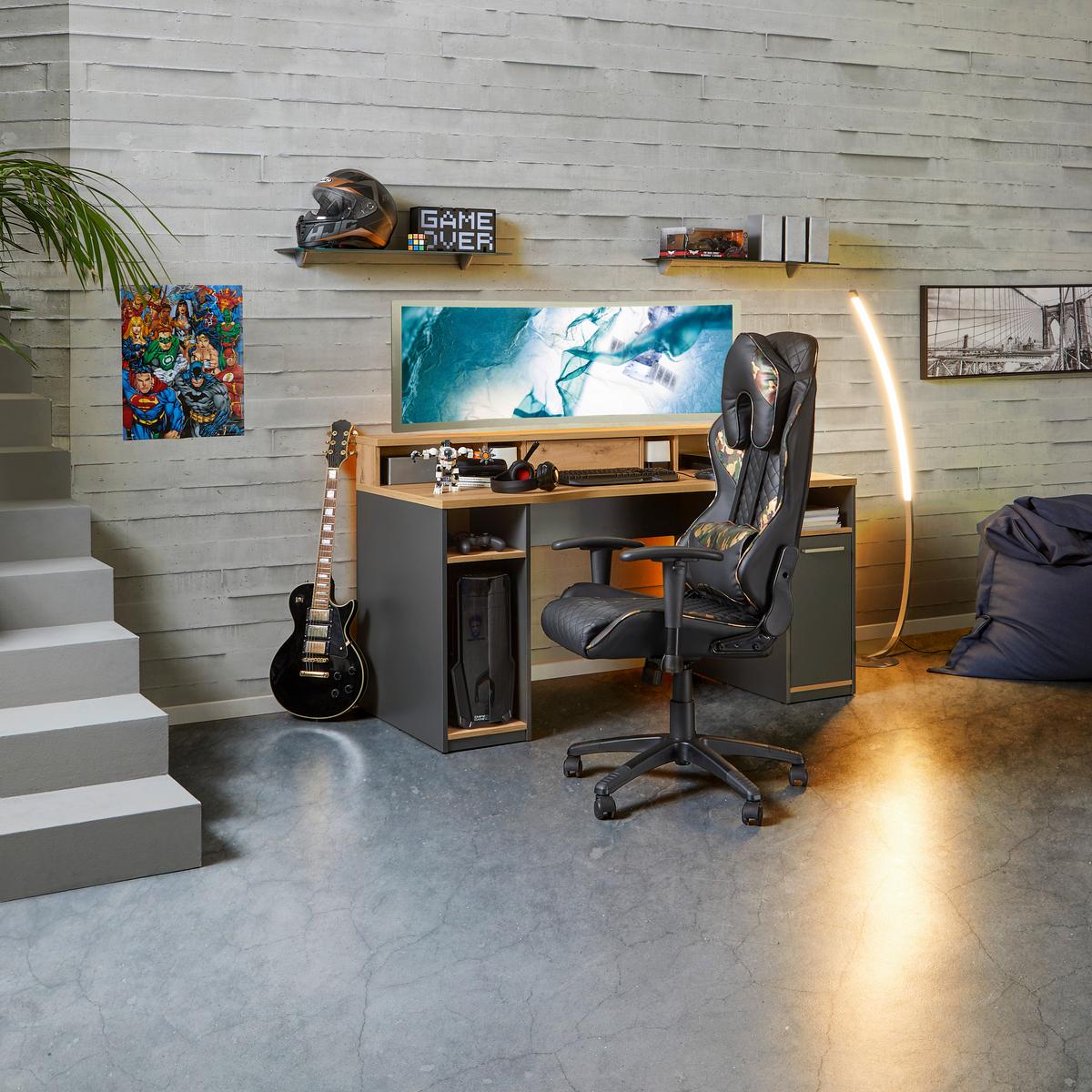 Masa de scris SPEED - culoare lemn stejar/antracit, Modern, material pe bază de lemn (160,2/91,9/70cm) - Modern Living