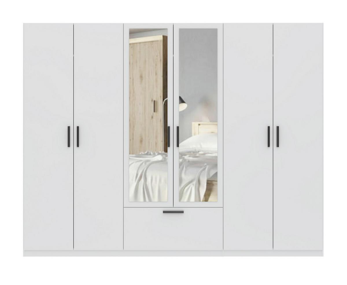 Drehtürenschrank Milos 6T1S2S Weiss - Weiss/Schwarz, Modern, Glas/Holzwerkstoff (270/210/54cm) - Mömax