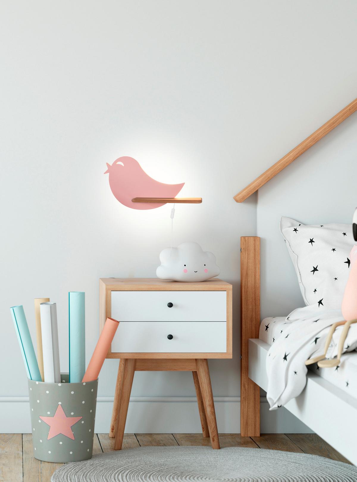 Dječja Zidna Svjetiljka Bird - pink, Basics, drvni materijal/drvo (40/12/21.5cm)