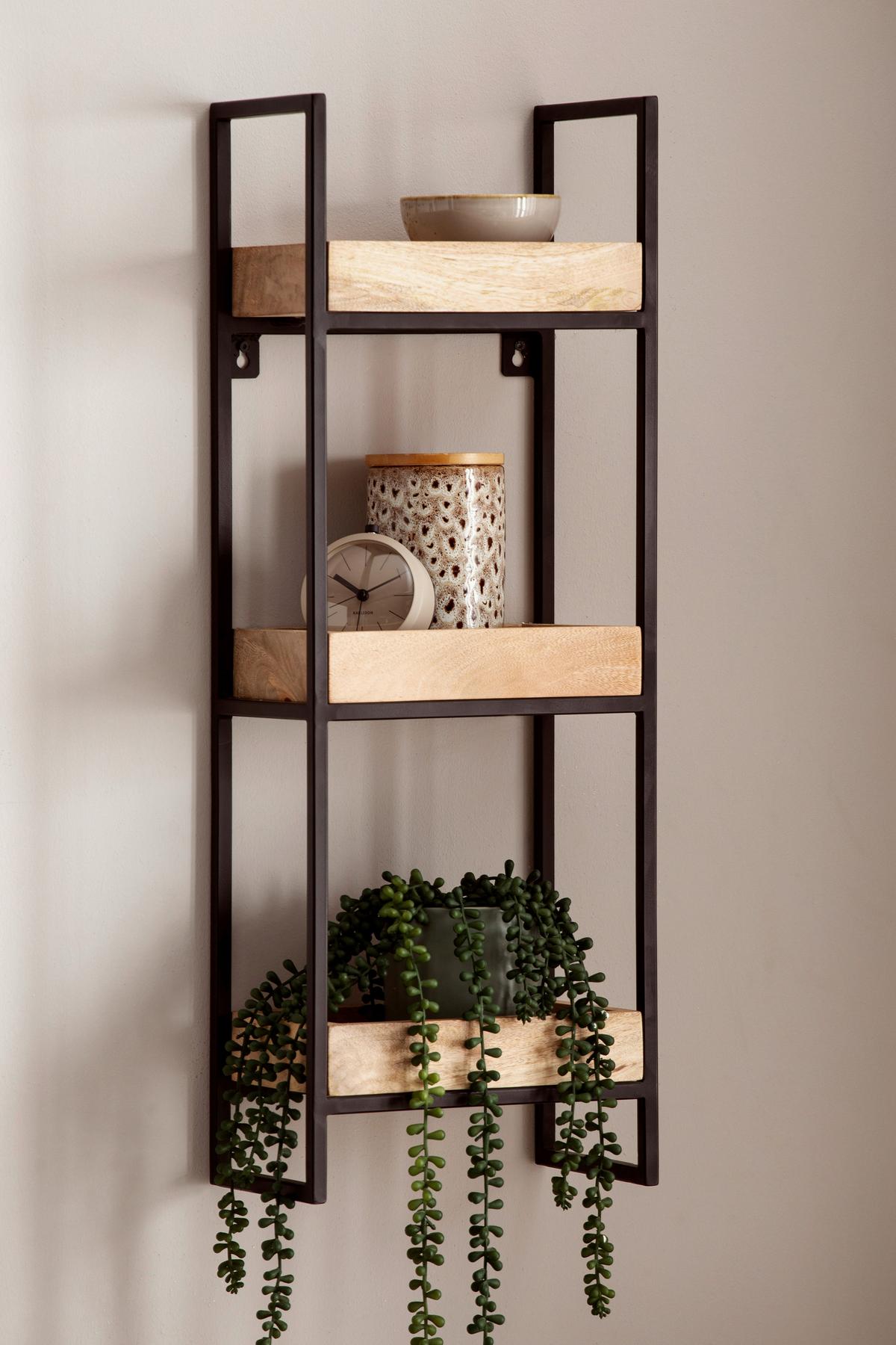 Stenski Regal Wl6.763 - črna/rjava, Trendi, kovina/les (27/77/18cm) - MID.YOU