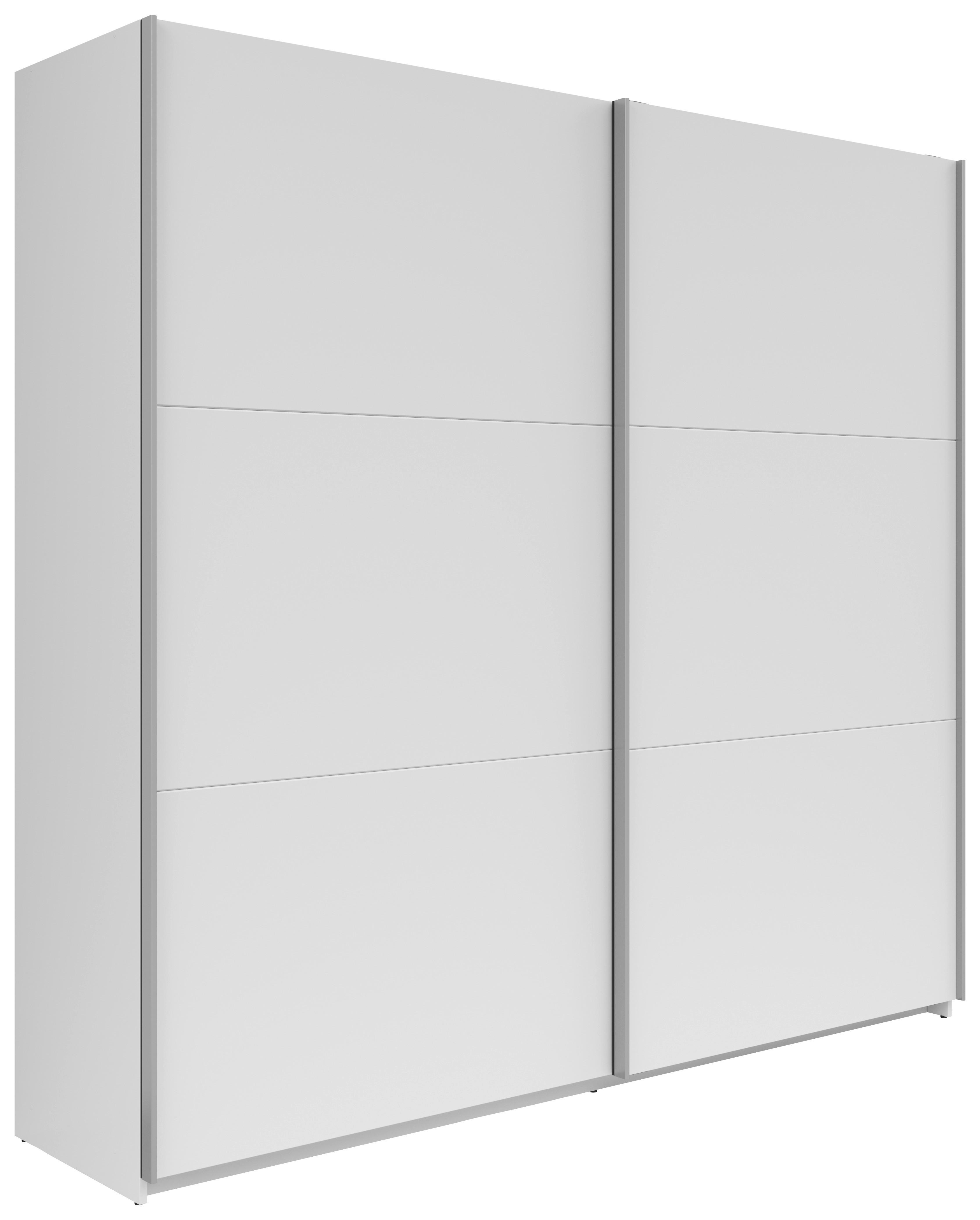 Schwebetürenschrank Saturn in Weiß ca. 218x210x59cm - Silberfarben/Weiß, KONVENTIONELL, Holzwerkstoff/Metall (218/210/59cm) - Mömax