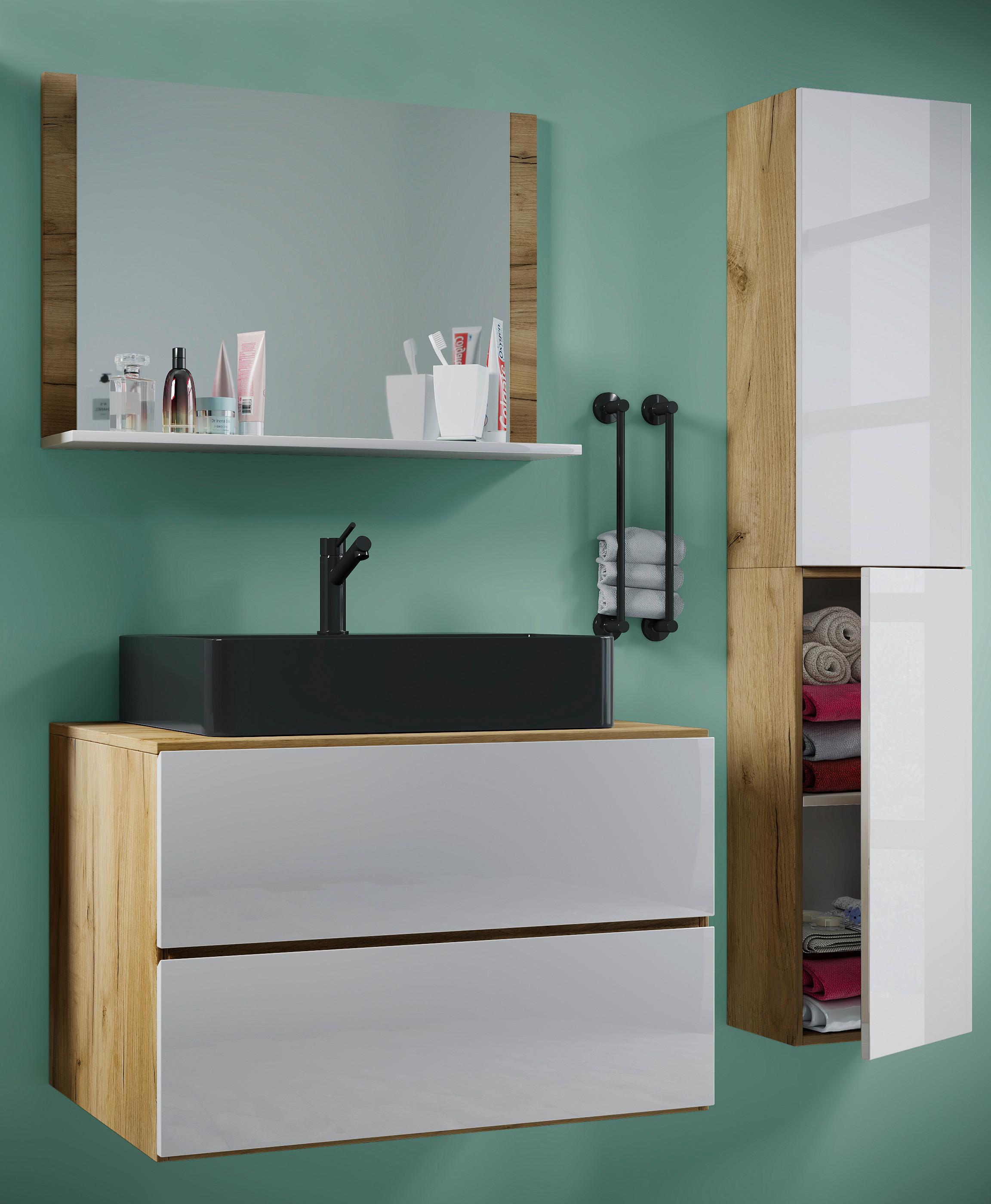 Kopalnica Lendas L, Medeni Hrast, Bela - črna/bela, Moderno, steklo/leseni material (114cm) - MID.YOU