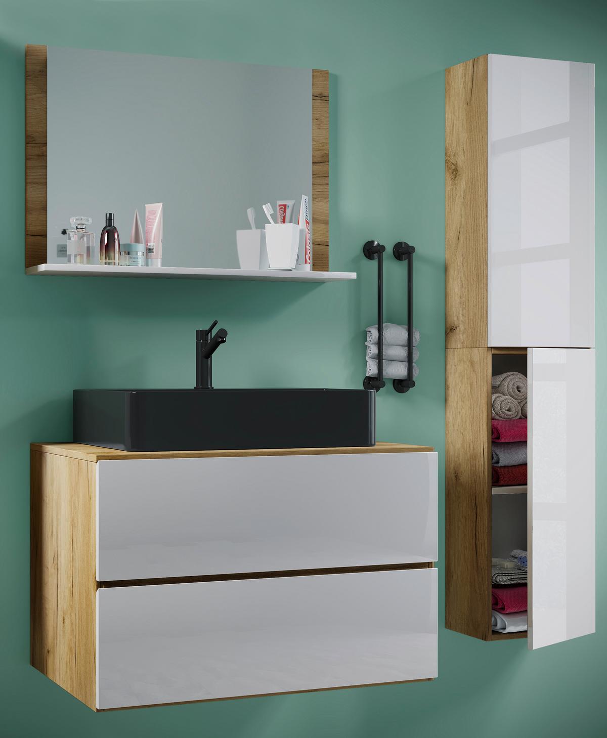 BADEZIMMER LENDAS BL L - Honigeiche/Weiss, Modern, Glas/Keramik (114cm) - MID.YOU