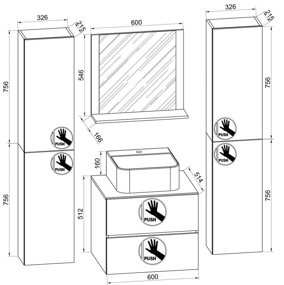 BADEZIMMER LENDAS BL XL - Honigeiche/Schwarz, Modern, Glas/Keramik (127cm) - MID.YOU