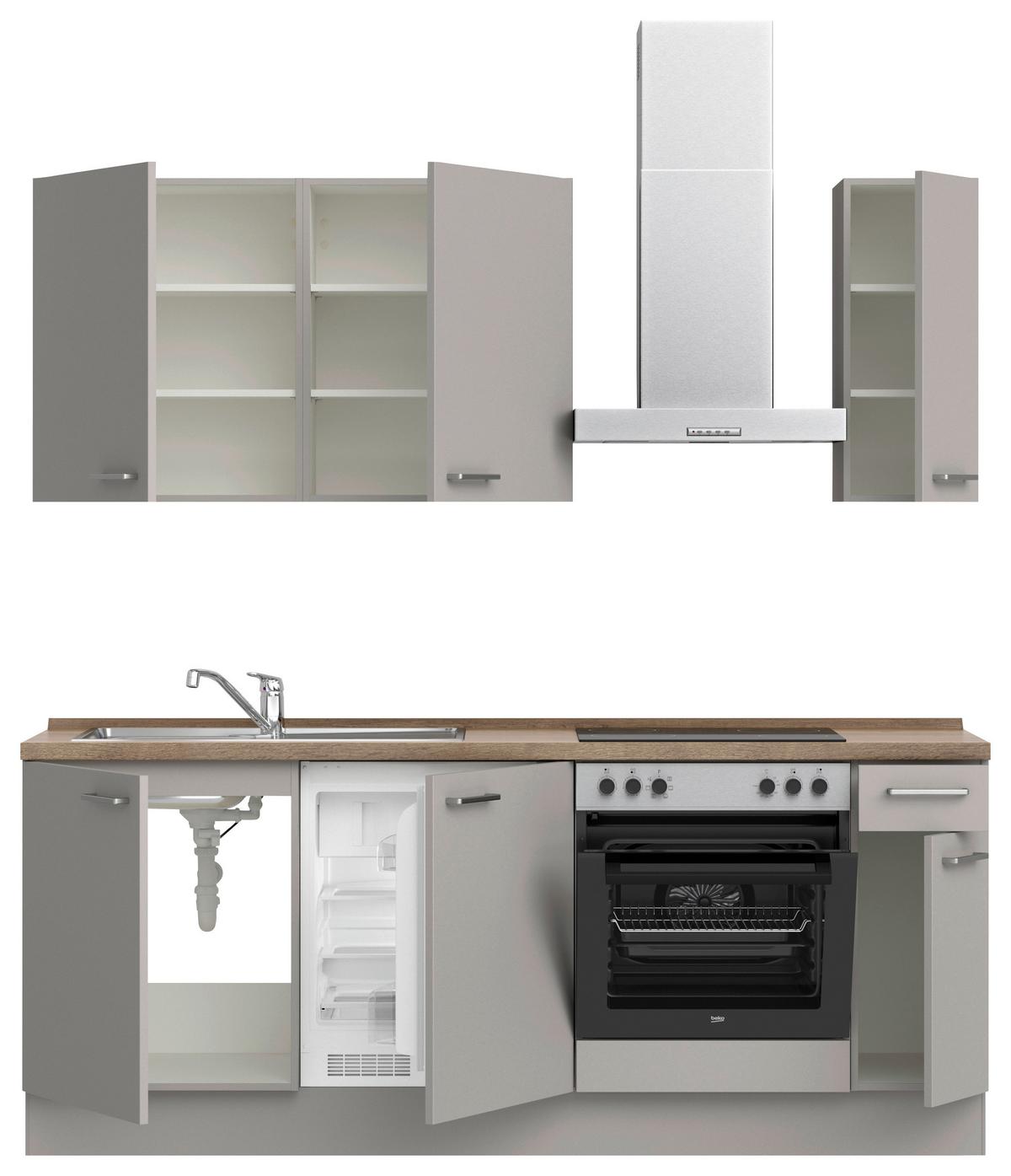 Küchenblock Touch Low m. Geräten Grau - Eiche dunkel/Edelstahlfarben, MODERN, Holzwerkstoff/Metall (210cm) - Nobilia