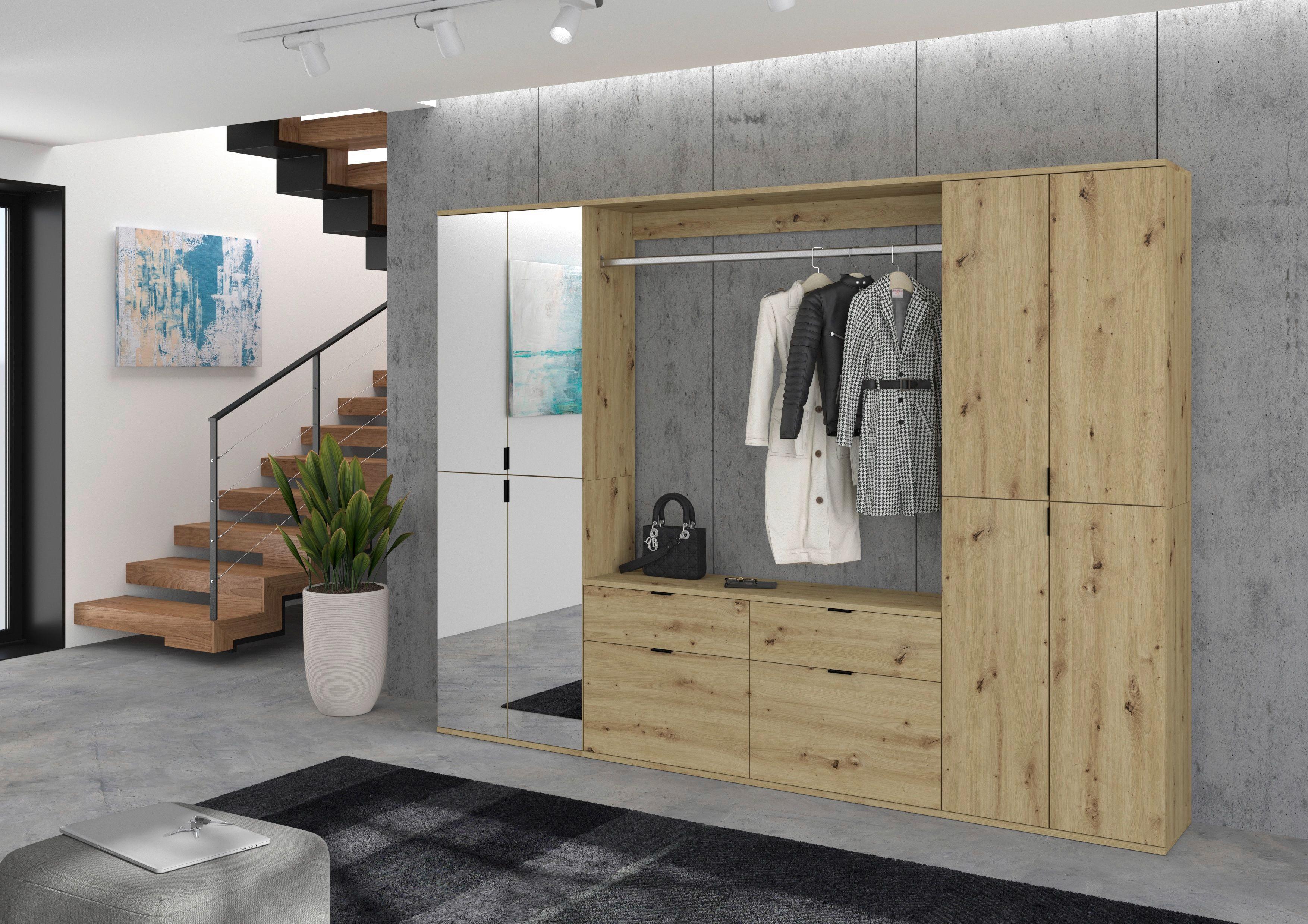 Garderobe Projekt X ca. 243x193 cm Artisan Eiche - KONVENTIONELL, Glas/Holzwerkstoff (243/193/34cm) - MID.YOU