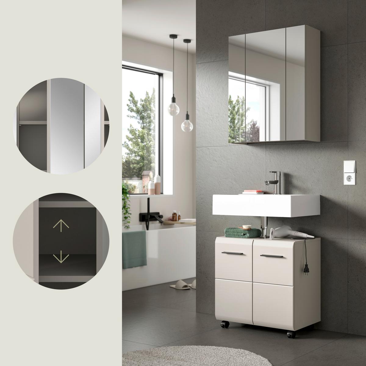 Badezimmer Ice Kaschmir 2-teilig - Kaschmir/Schwarz, Trend, Glas/Holzwerkstoff (60cm) - MID.YOU