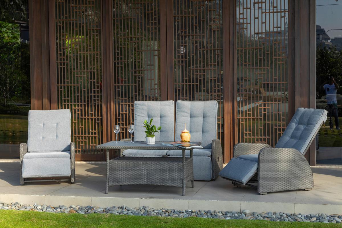 Lounge Garnitura Santander, Siva, 4-Delni Set - siva, Moderno, kovina/umetna masa - Beldano