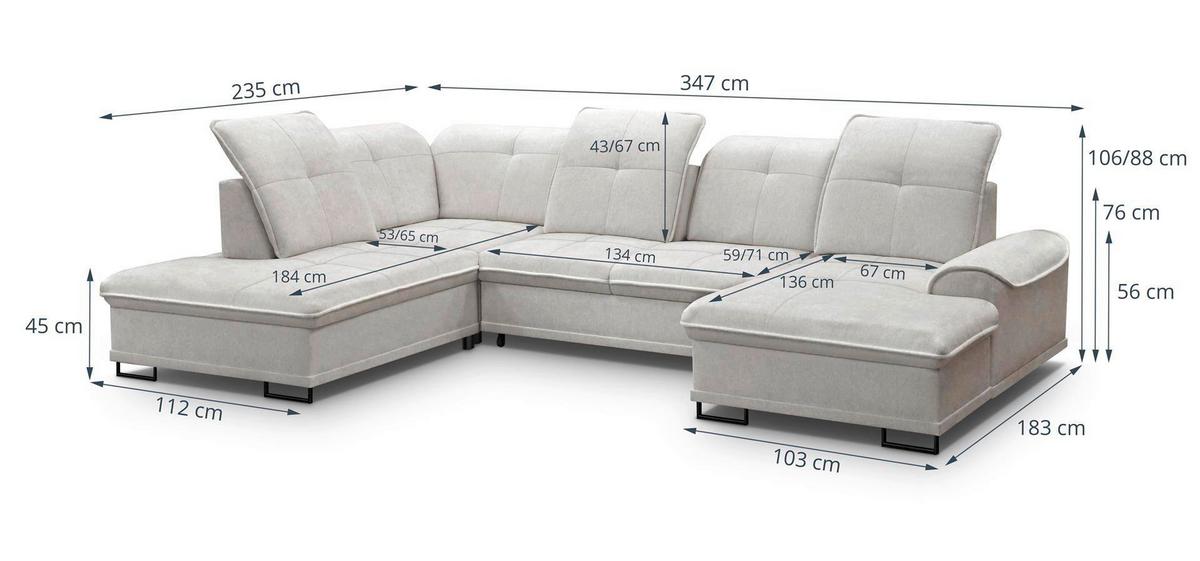 Canapea modulara YOKO - gri deschis, Modern, textil (235/347/183cm) - Luca Bessoni