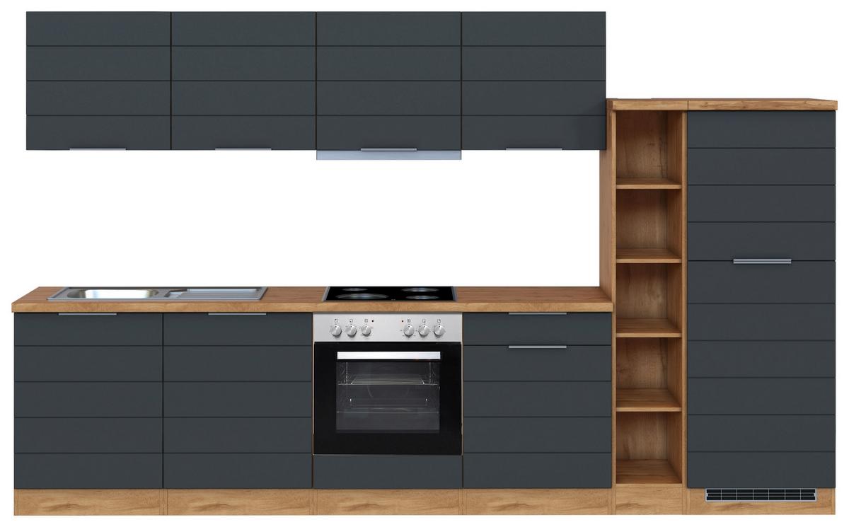 Küchenblock Florenz mit Geräten ca. 330 cm Grau/Eiche - Eiche Wotan/Grau, Design, Holzwerkstoff/Metall (330cm) - Held