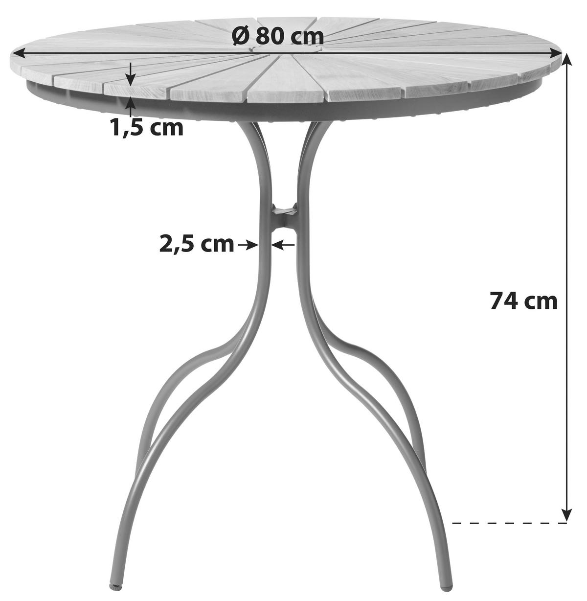 Gartentisch Ellen Teakholz rostfrei Ø ca. 80cm - Weiß Hochglanz/Teakfarben, KONVENTIONELL, Holz/Metall (80/80/74cm) - Gardenson