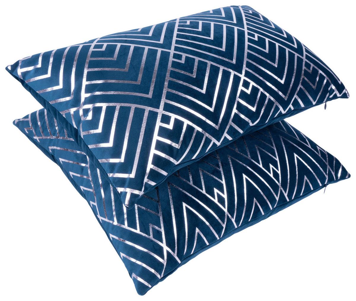 ZIERKISSENSET PRISMA 225 2ER-SET - Blau/Silberfarben, Konventionell (30x45/50x45cm)