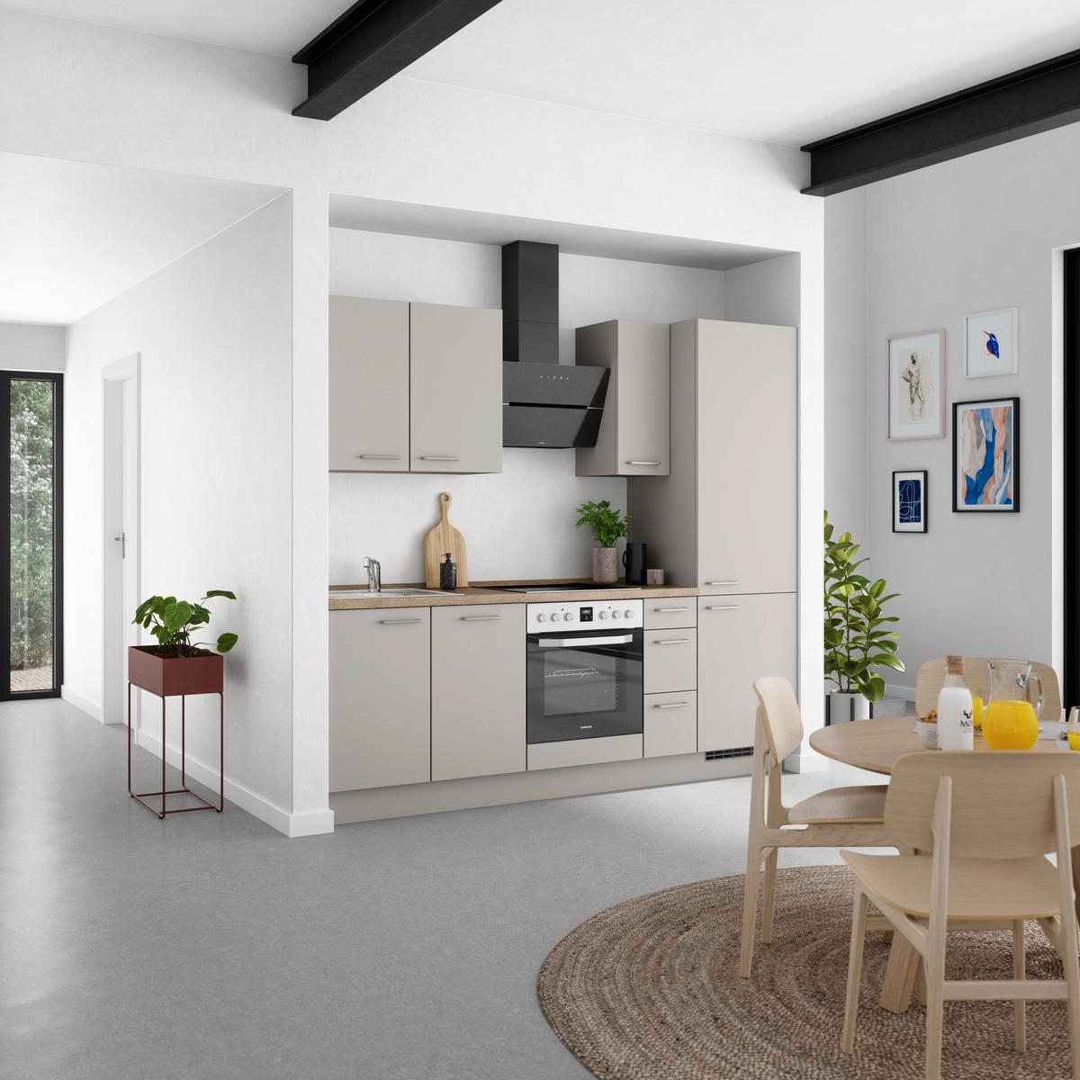 Küchenblock Touch High m. Geräten Grau - Eiche dunkel/Edelstahlfarben, MODERN, Holzwerkstoff/Metall (240cm) - Nobilia