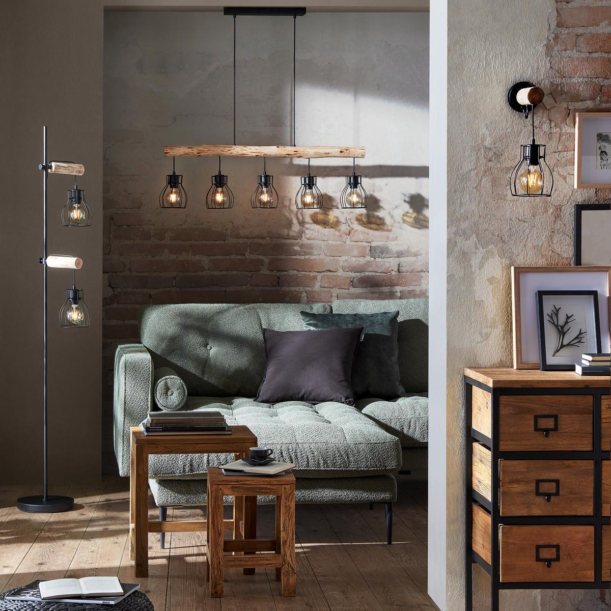 LAMPA WISZĄCA 15326-5NLU MINA *SBM* - kolor naturalny/czarny, Trend, metal/drewno (100/13,6/140cm) - Marama