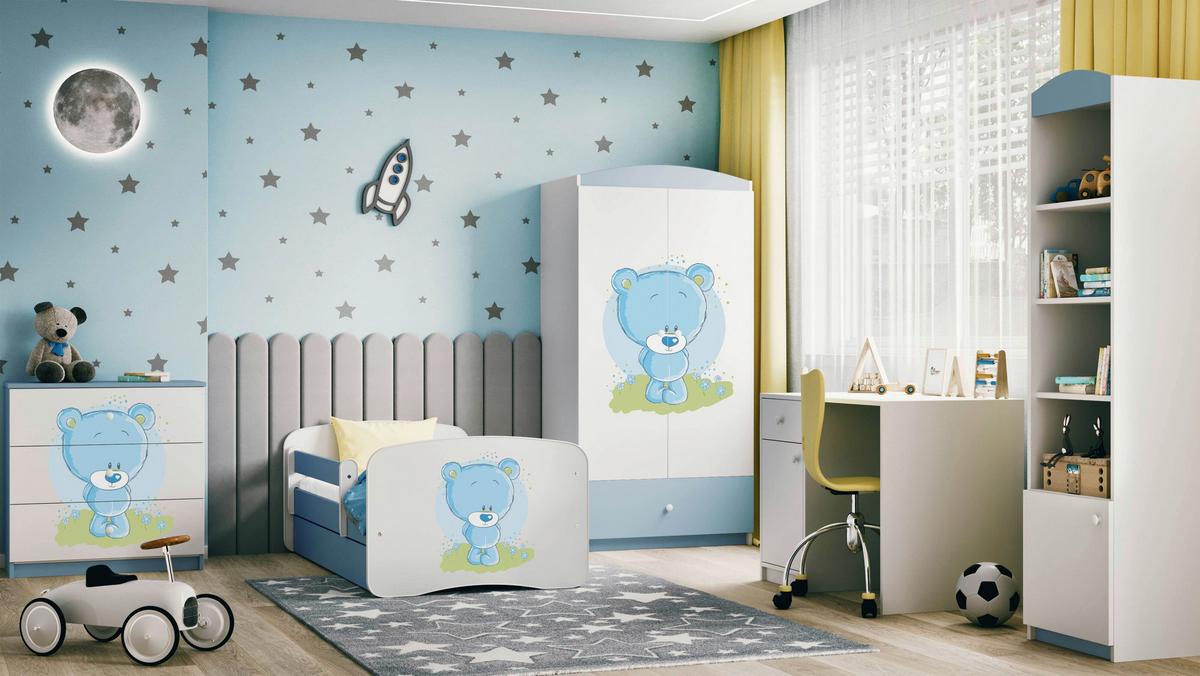 Otroška Postelja Babydreams, Bela, Modra, 80x160cm - modra/bela, Moderno, tekstil/leseni material (80/160cm) - MID.YOU