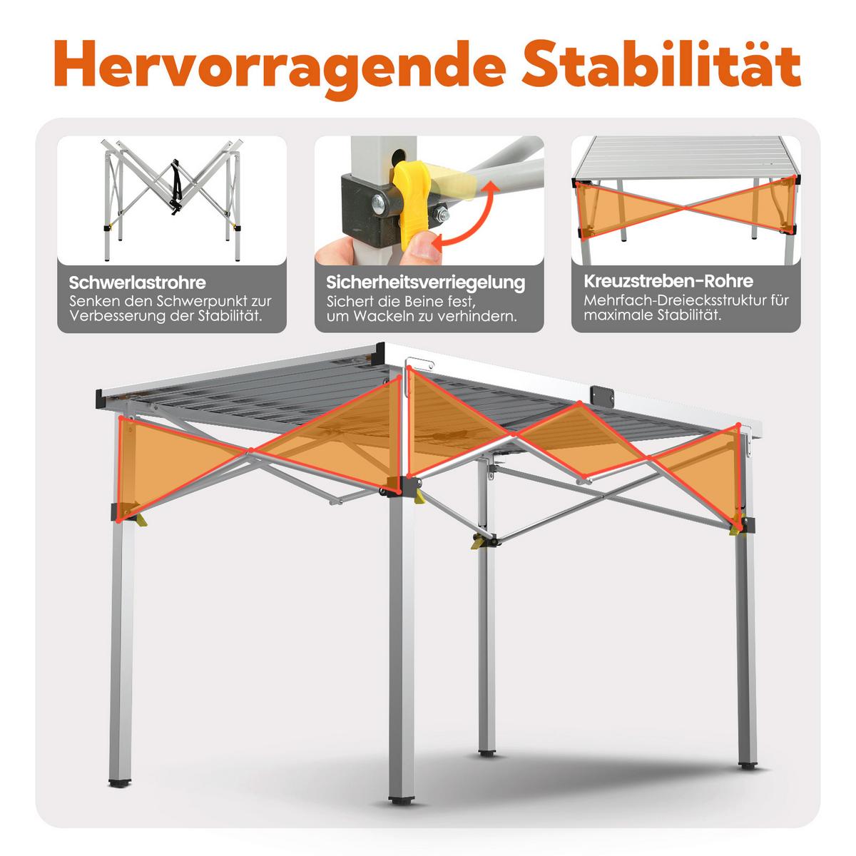 Campingtisch Silberfarben klappbar - Silberfarben, Basics, Metall (118/70/70cm) - Modante