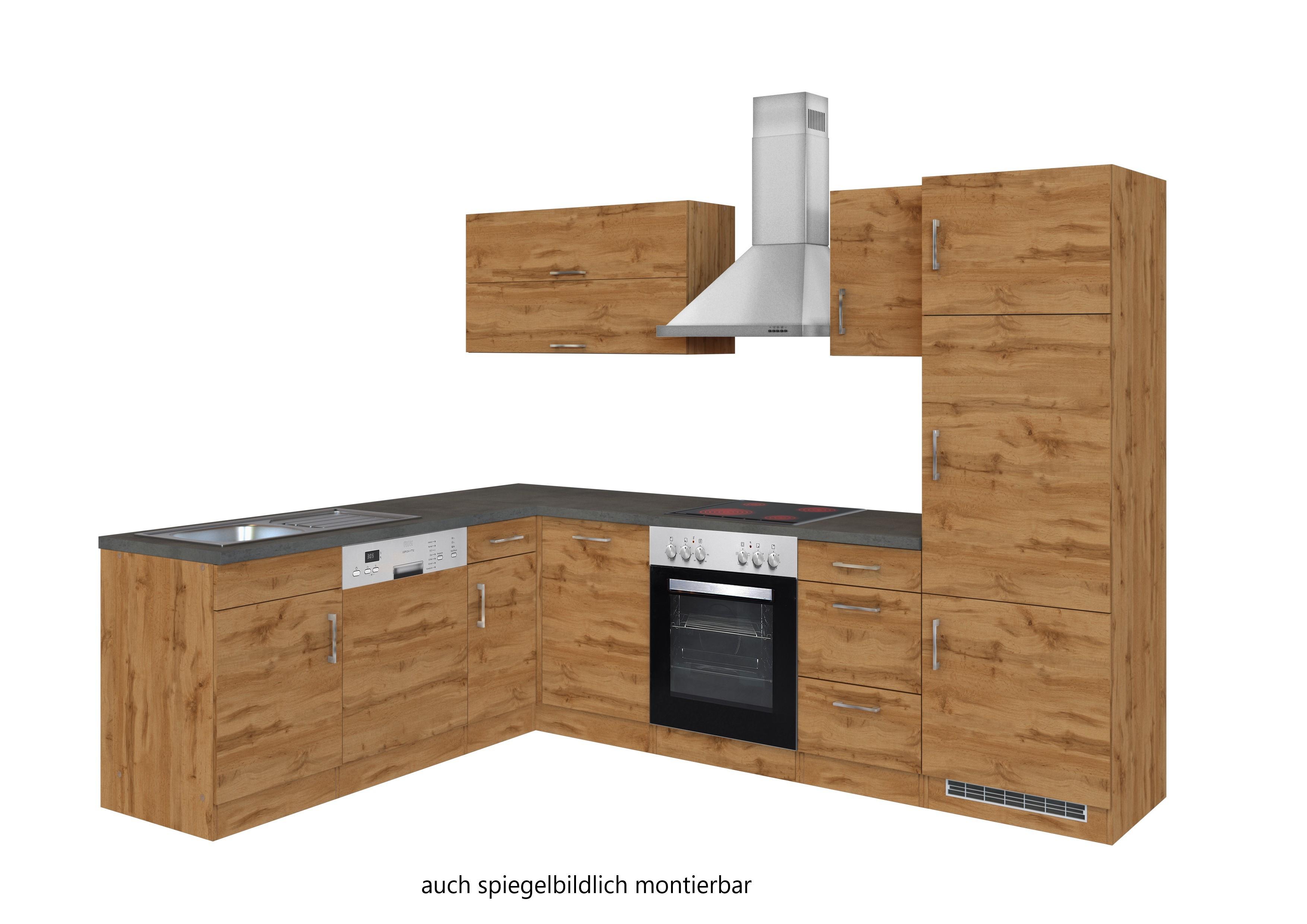 Eckküche Winkelblock mit Geräten ca. 210x270 cm Eiche - Chromfarben/Schieferfarben, MODERN, Holzwerkstoff/Metall (210/270cm) - Held