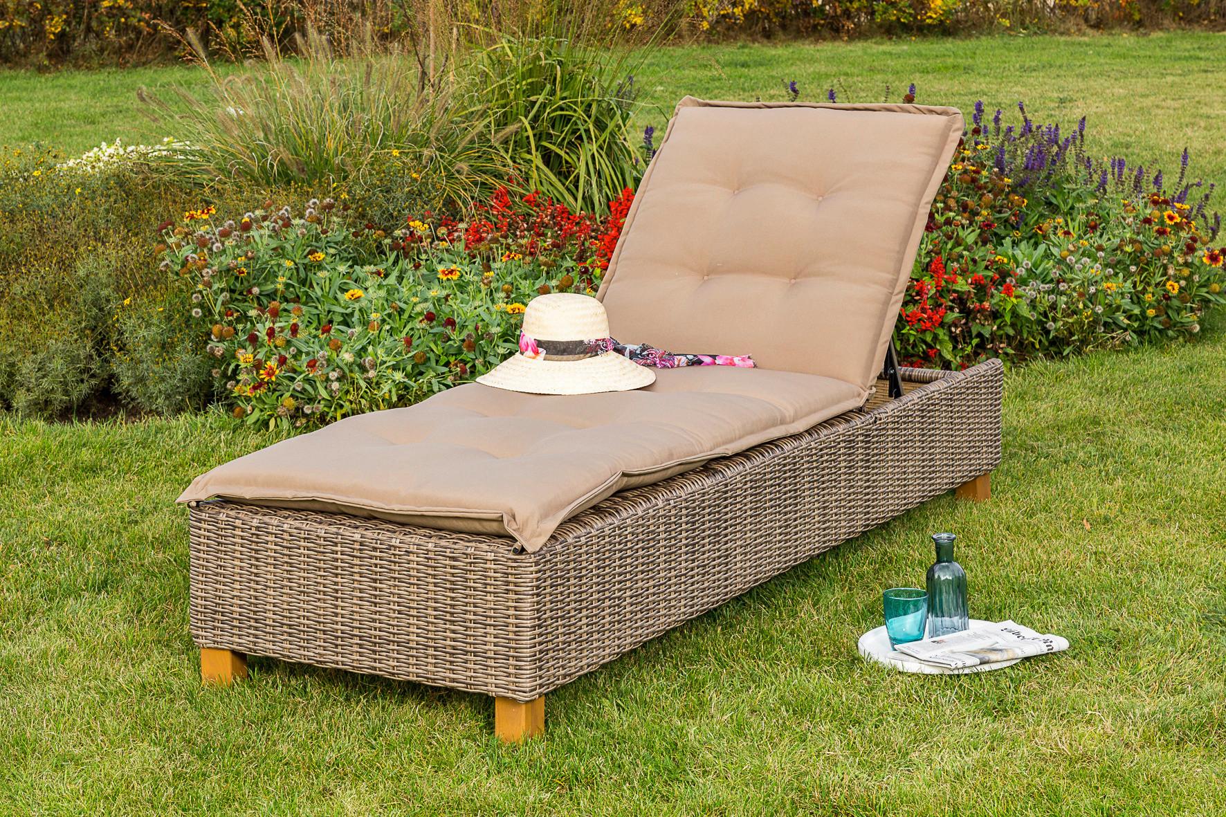 Vrtni Ležalnik Toskana, Blazine - barve kapučina/barve akacije, Konvencionalno, kovina/umetna masa (80/34/86/200cm) - Gardenson