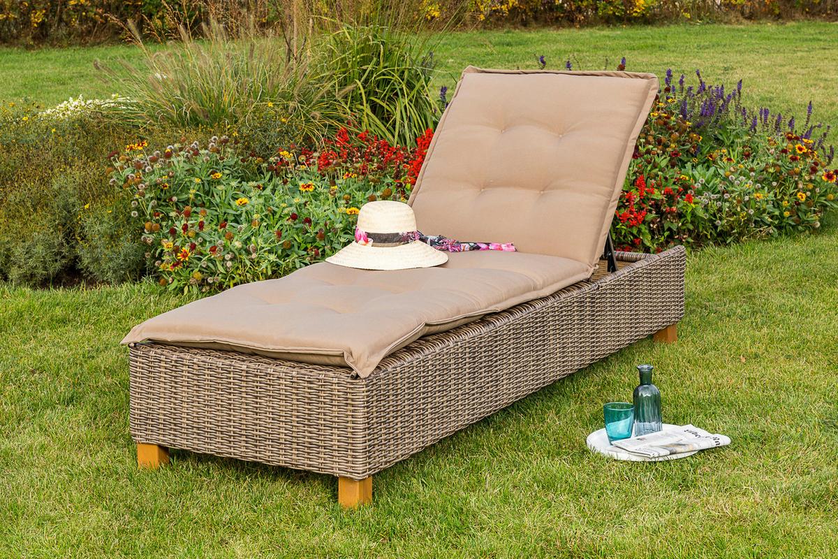 Vrtni Ležalnik Toskana, Blazine - barve kapučina/barve akacije, Konvencionalno, kovina/umetna masa (80/34/86/200cm) - Gardenson